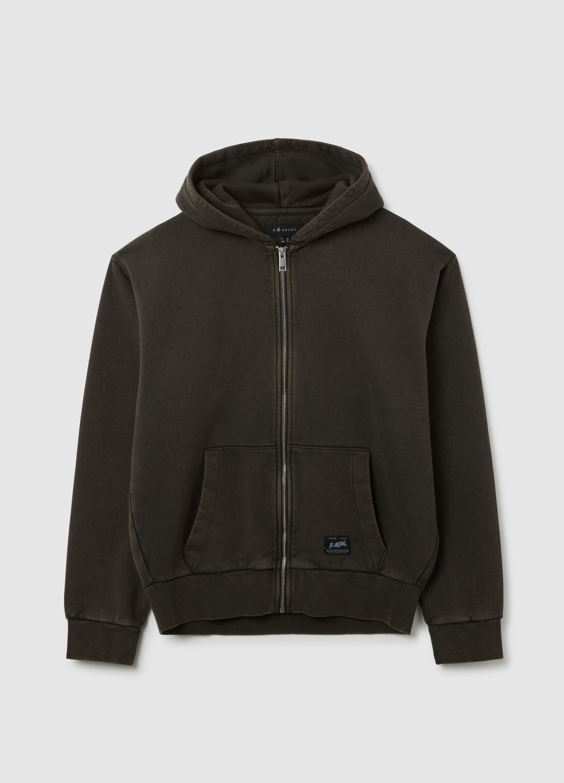Black cotton blend hoodie with zip