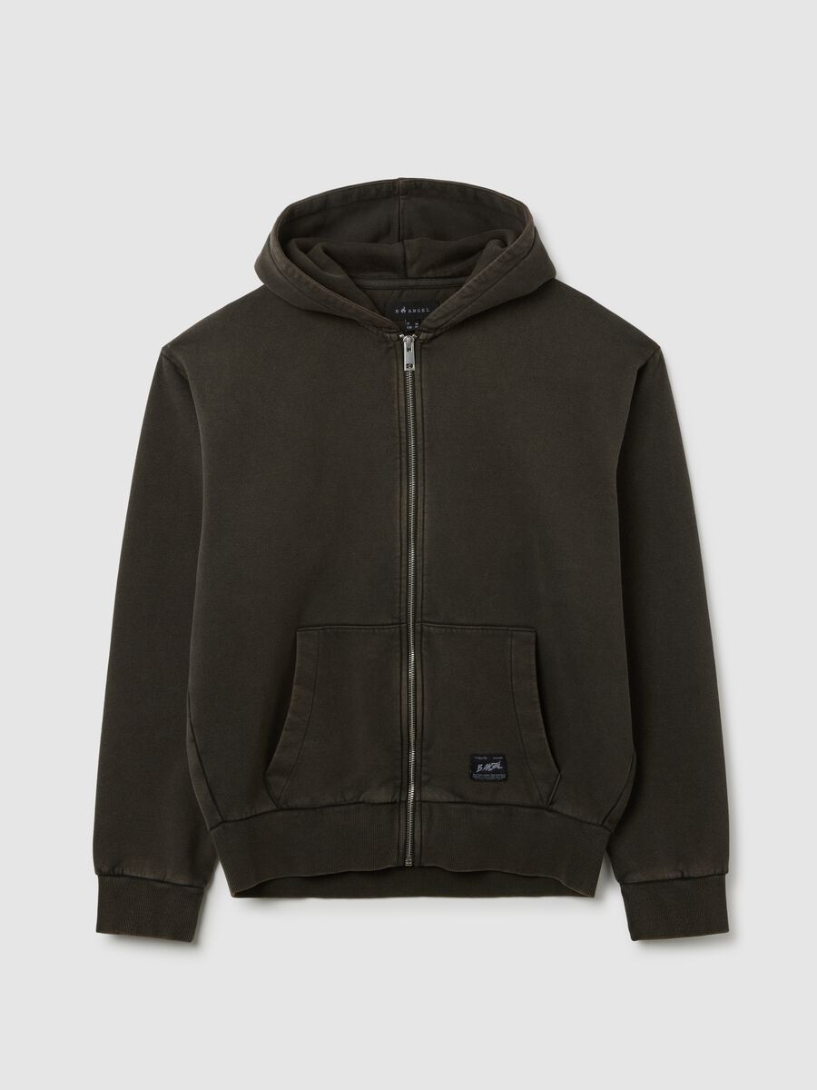 Black cotton blend hoodie with zip_4