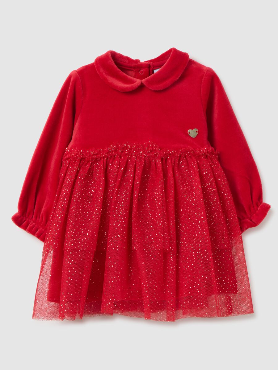 Baby girl's red dress in regular fit cotton blend with glitter tulle_0