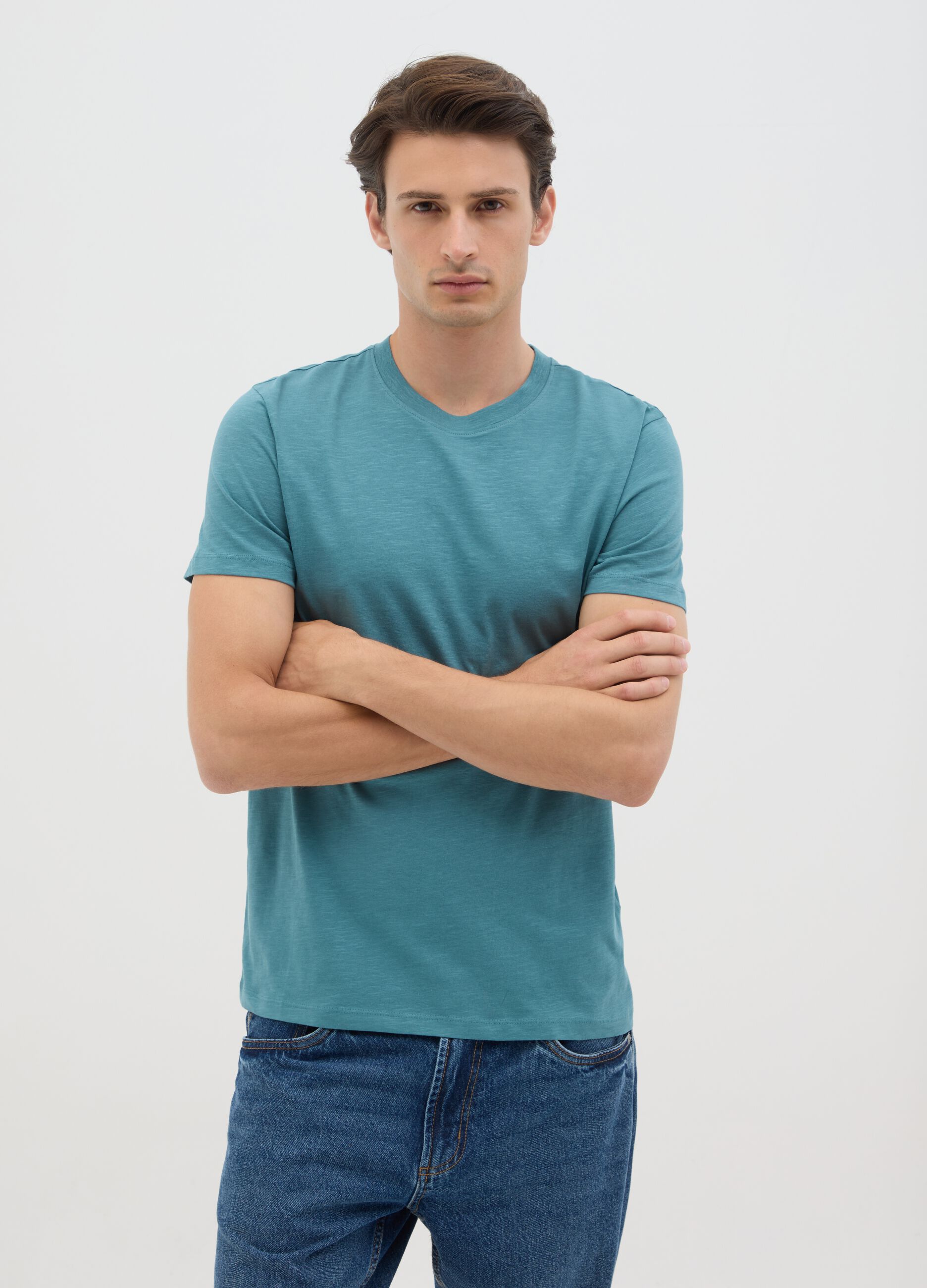 Classic Men's Grey Fitted Jersey T-Shirt
