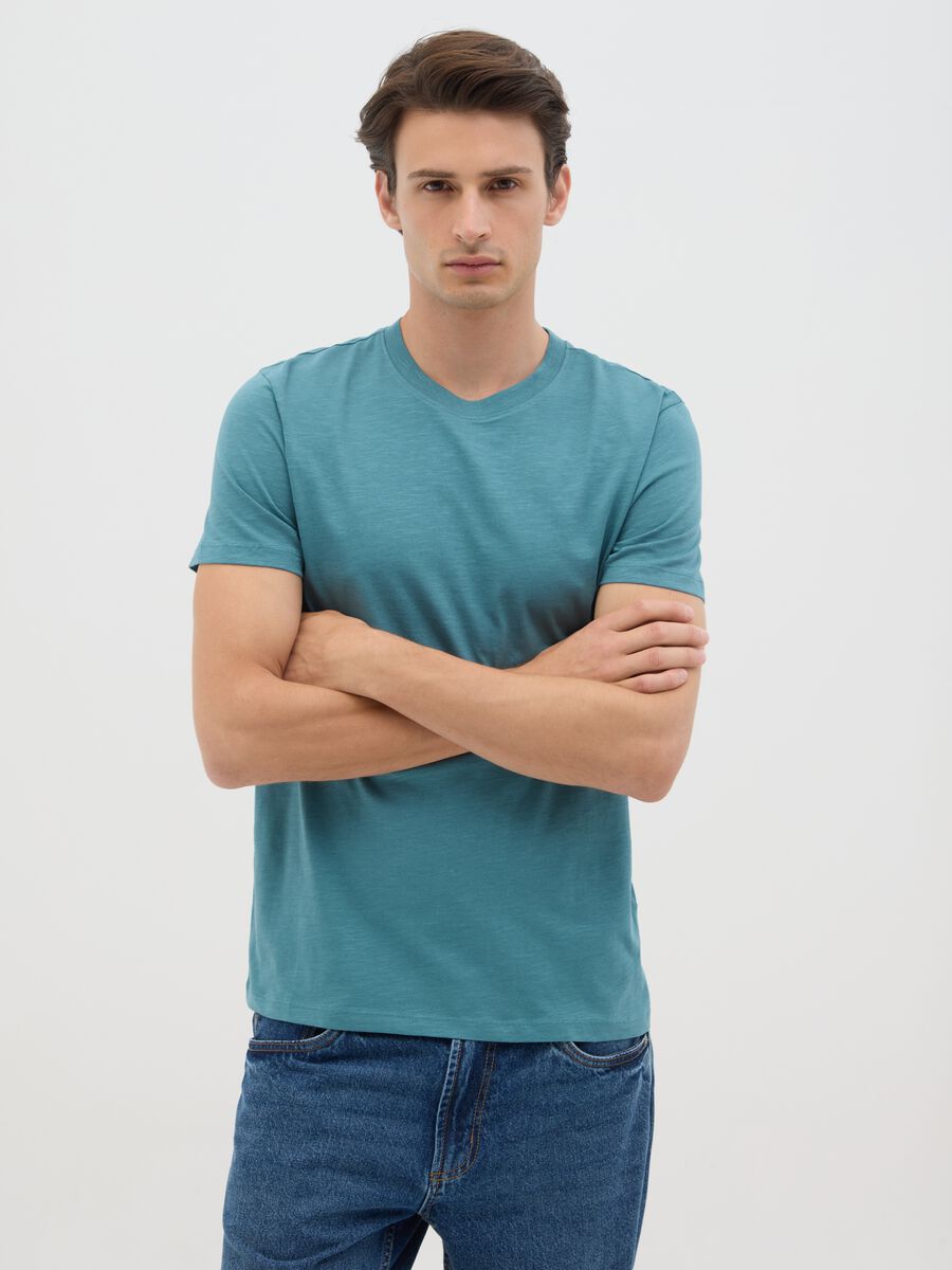 Men's Green Crew Neck Cotton Fitted T-Shirt_0
