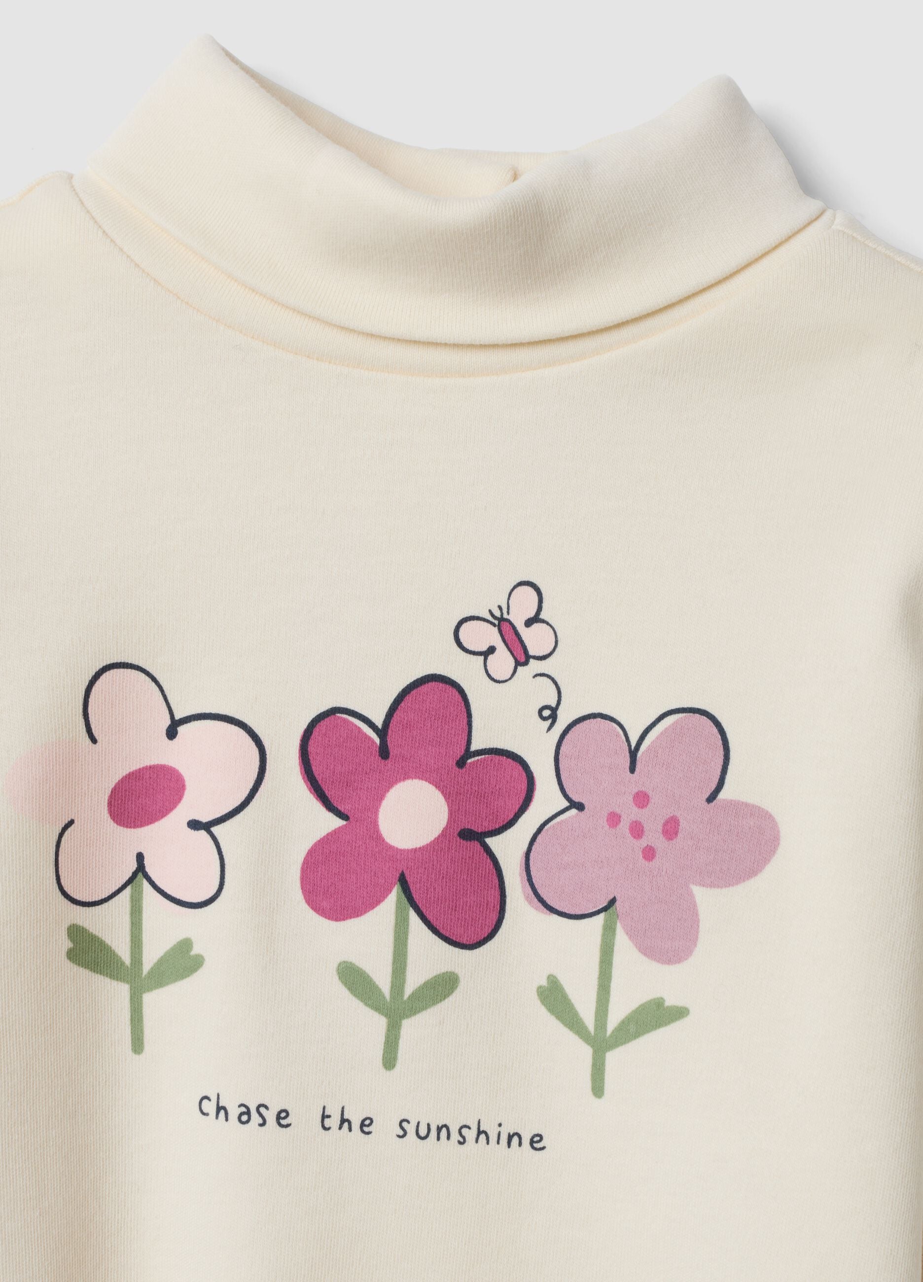 White organic cotton T-shirt with floral print