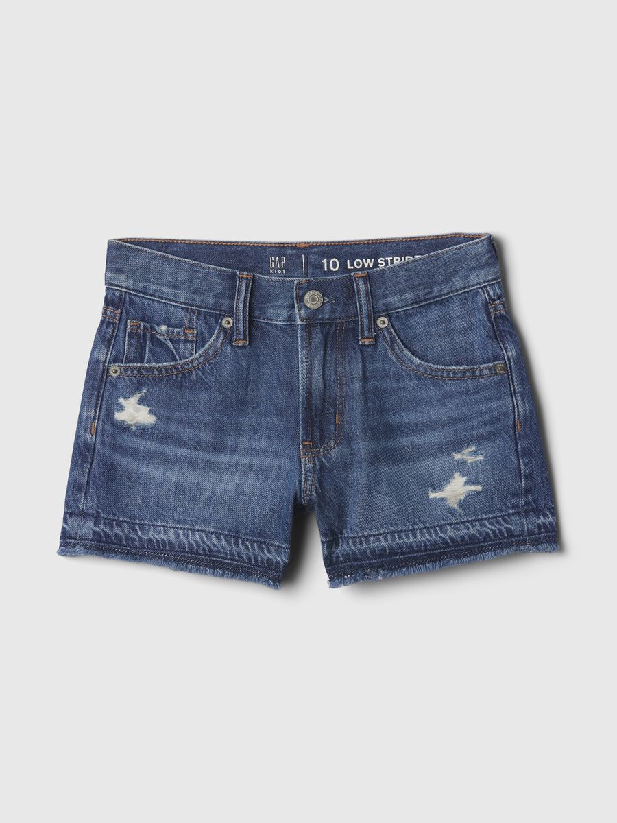 Shorts in denim con abrasioni a vita bassa_3