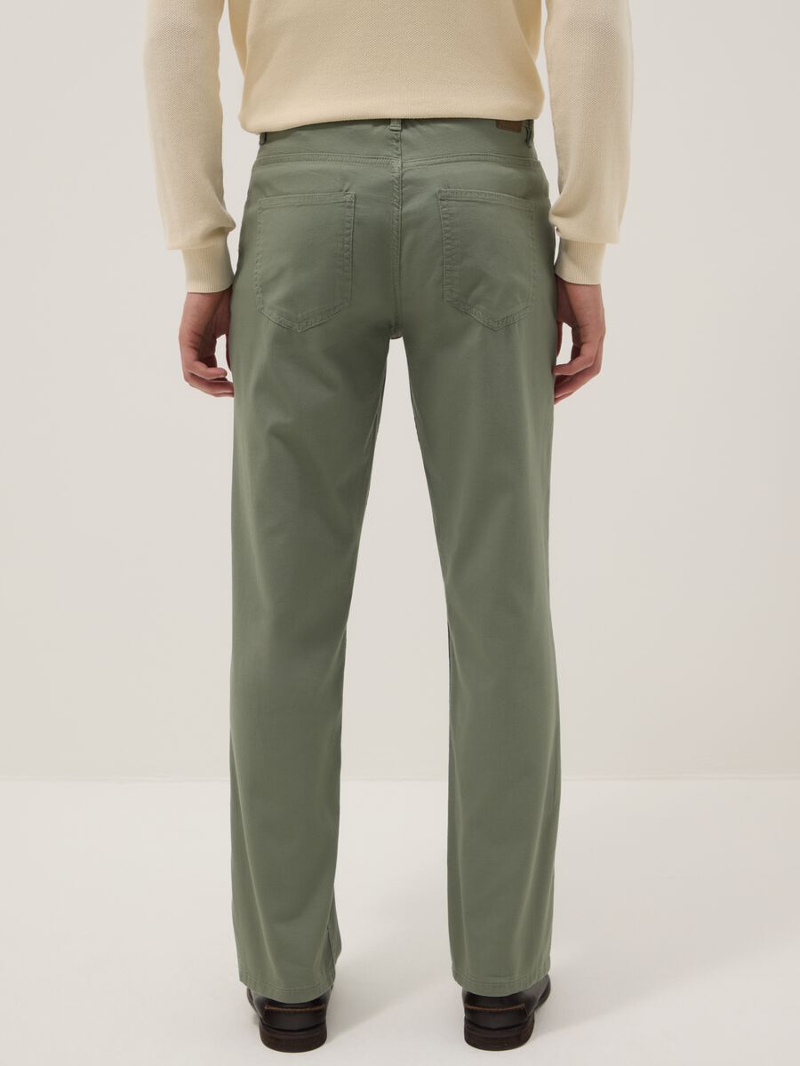 Regular fit green stretch cotton trousers_3