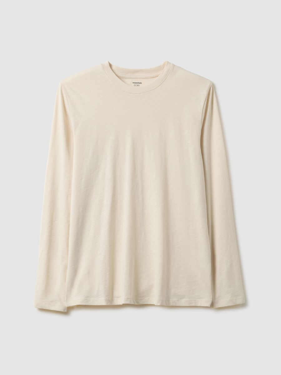 Beige long-sleeved T-shirt in pure cotton regular fit_4
