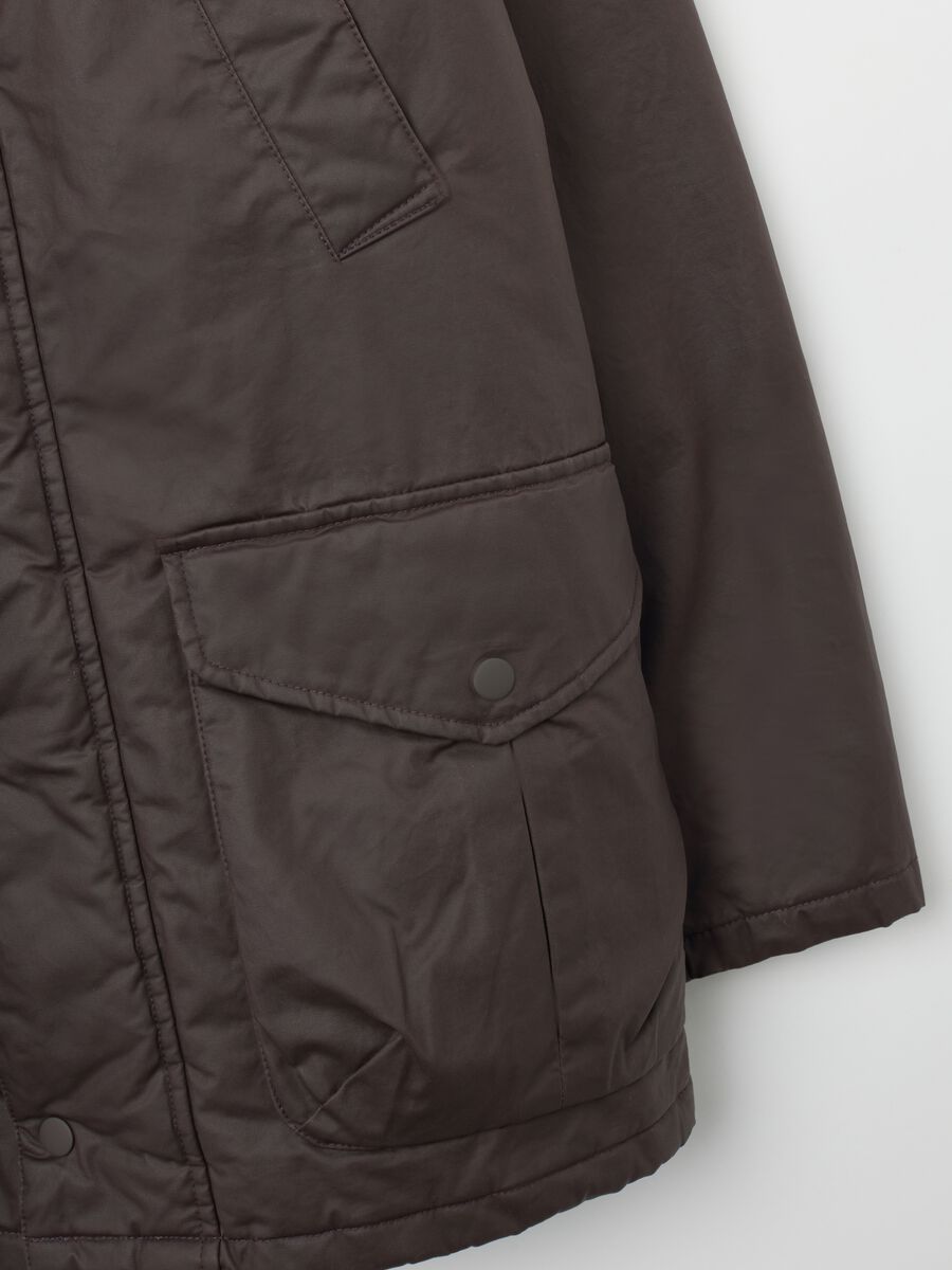 Brown padded jacket with zip and buttons_1