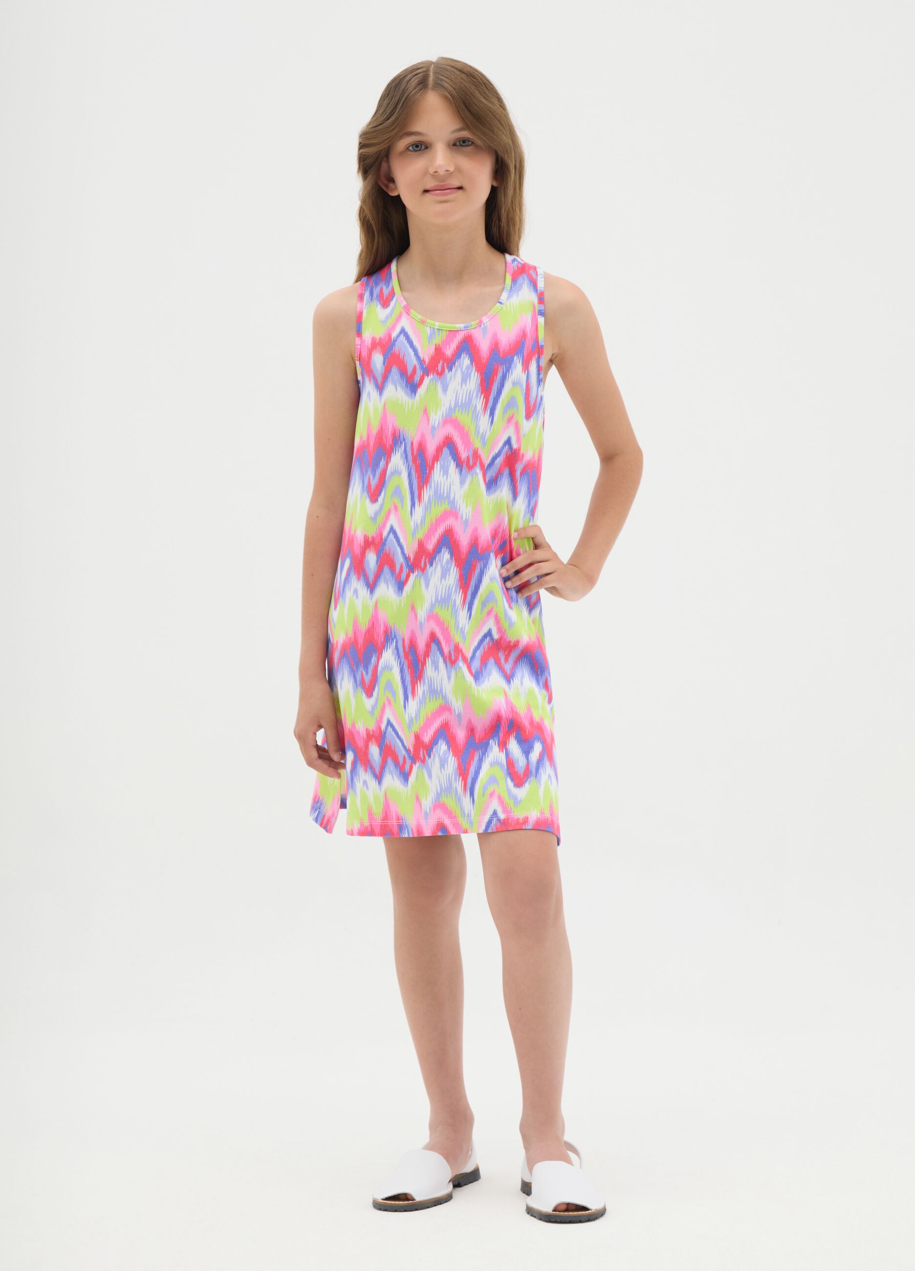 Multicolour Regular Fit Cotton Blend Girl's Dress