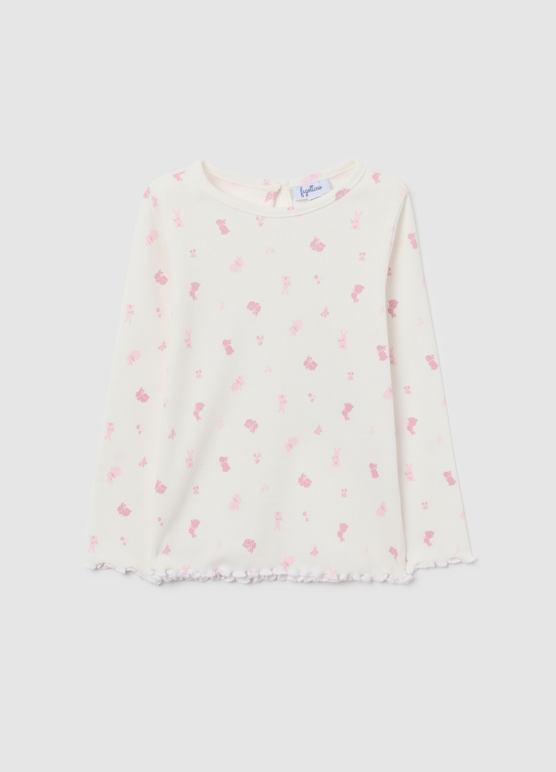 Girls' white cotton t-shirt with regular fit