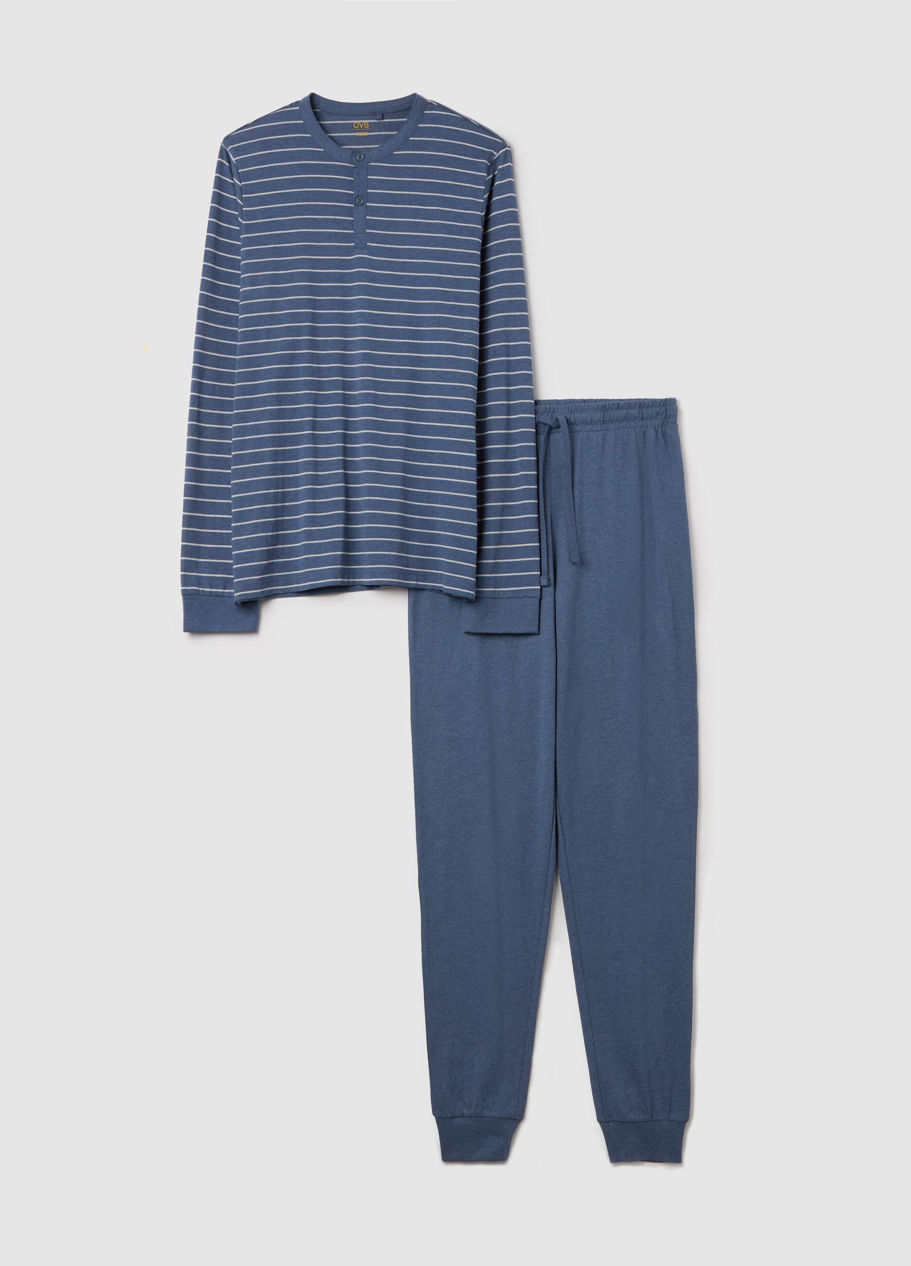 Striped pyjama top with granddad neckline