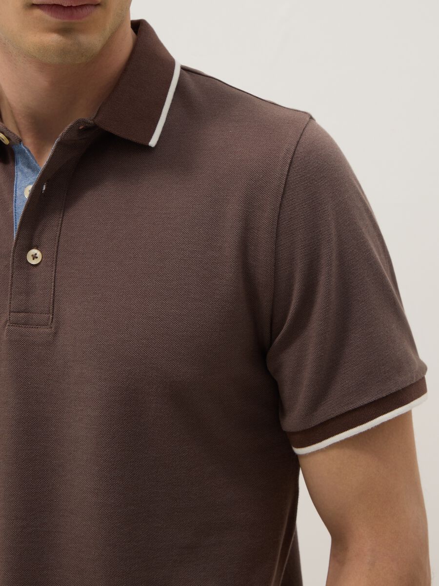 Brown pure cotton polo shirt with classic collar_3