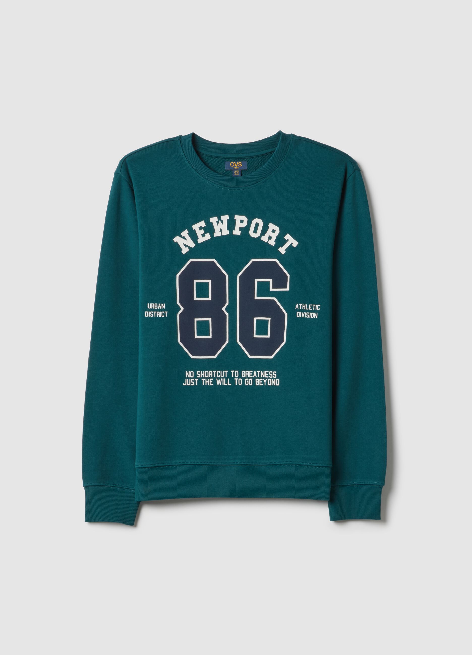Green crewneck sweatshirt for boys in pure cotton, regular fit with print