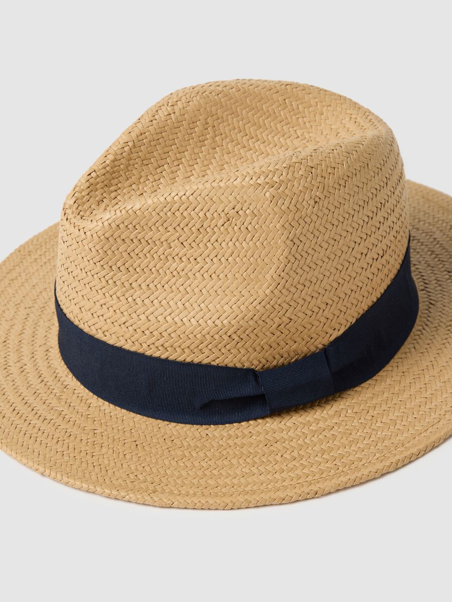 Multicoloured straw men's hat with blue band_2