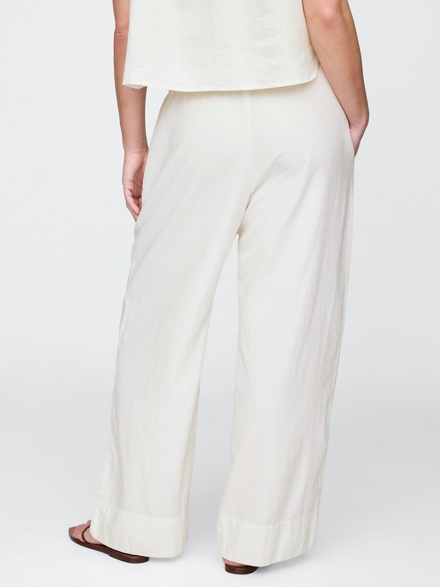 Pantaloni ampi bianchi in lino e viscosa_5