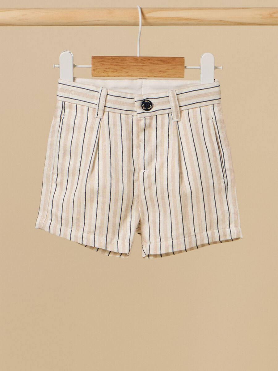 Linen blend striped shorts_0