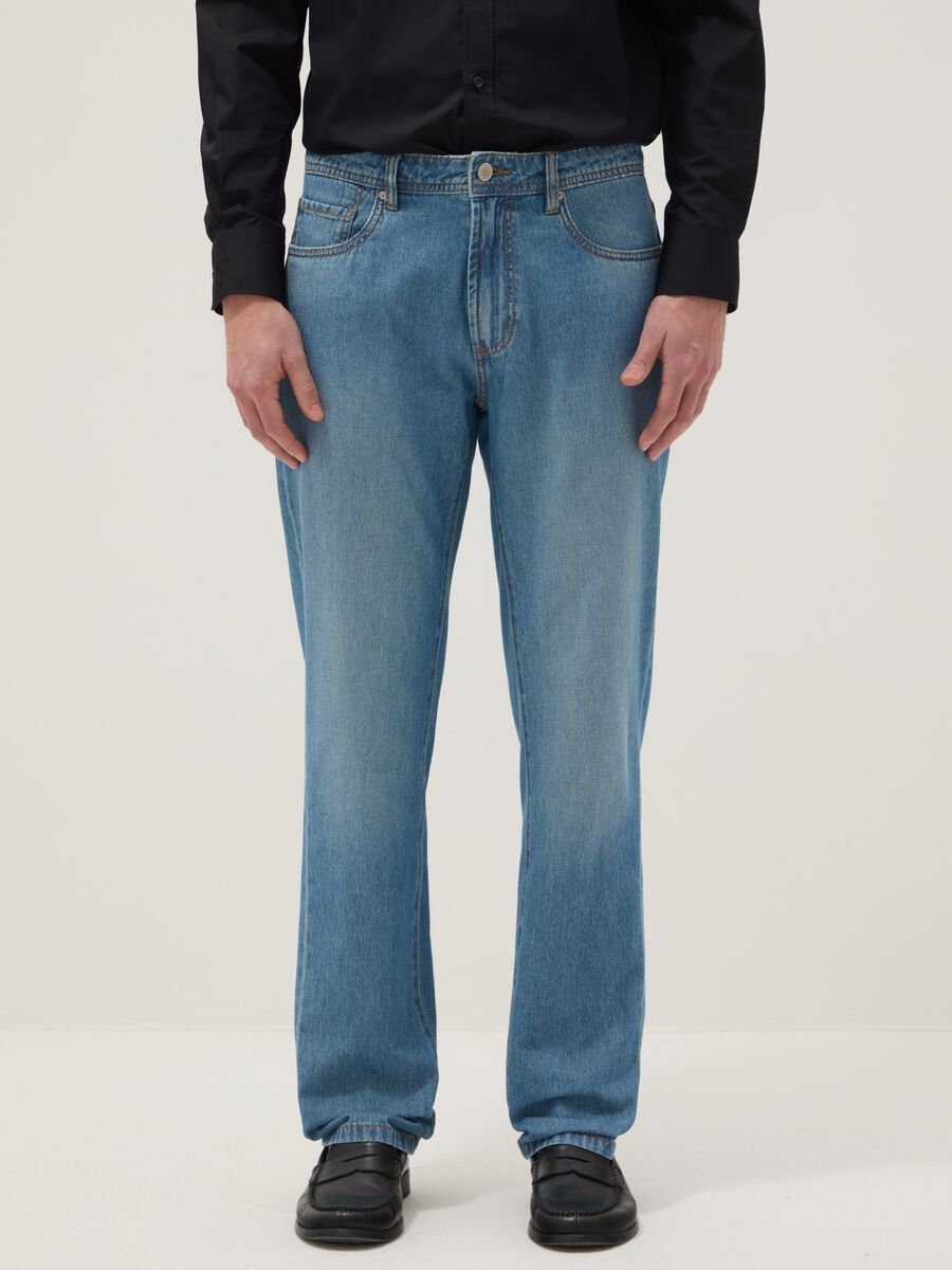 Regular fit blue denim pure cotton jeans_1