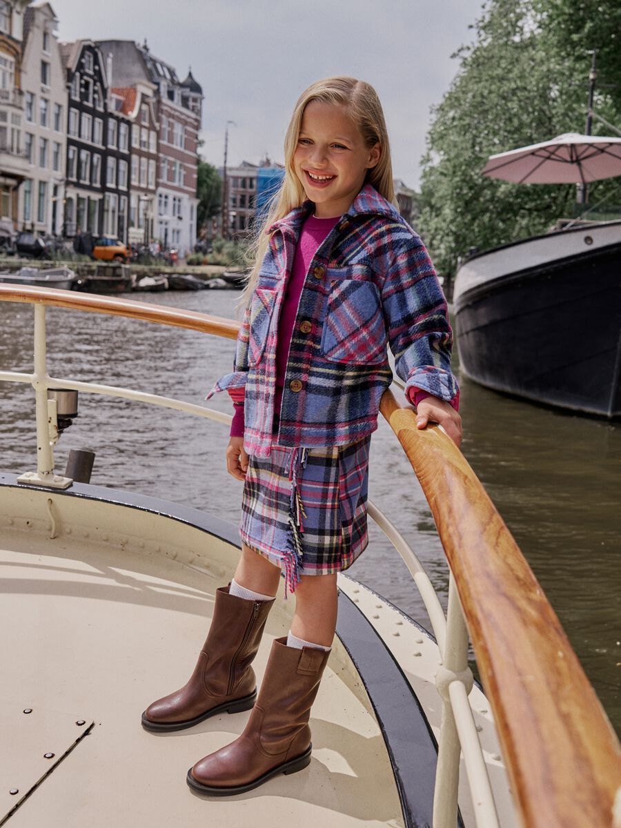 Multicolour Checked Wool Blend Shirt for Girls_0