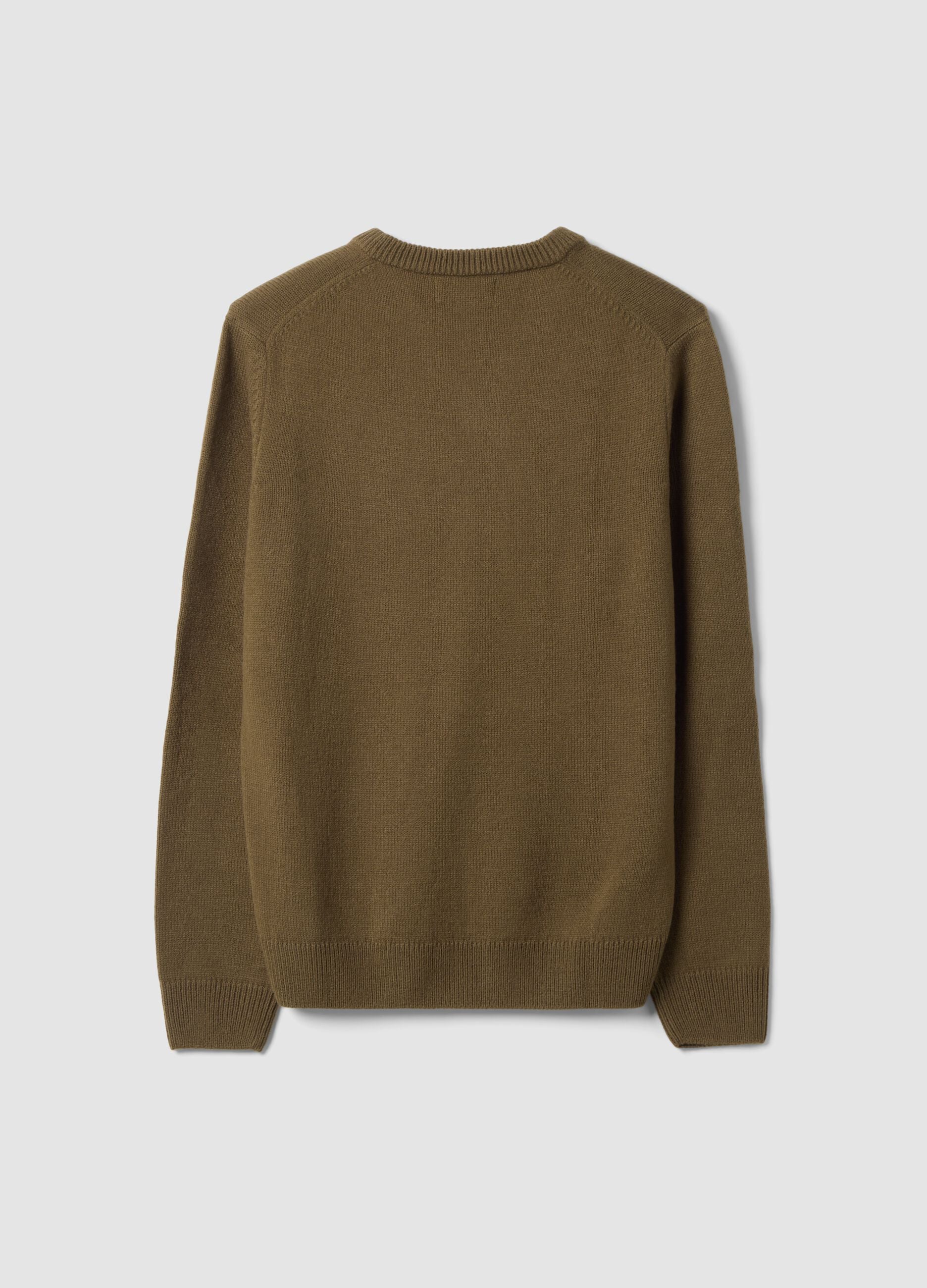 Olive green V-neck regular fit jumper
