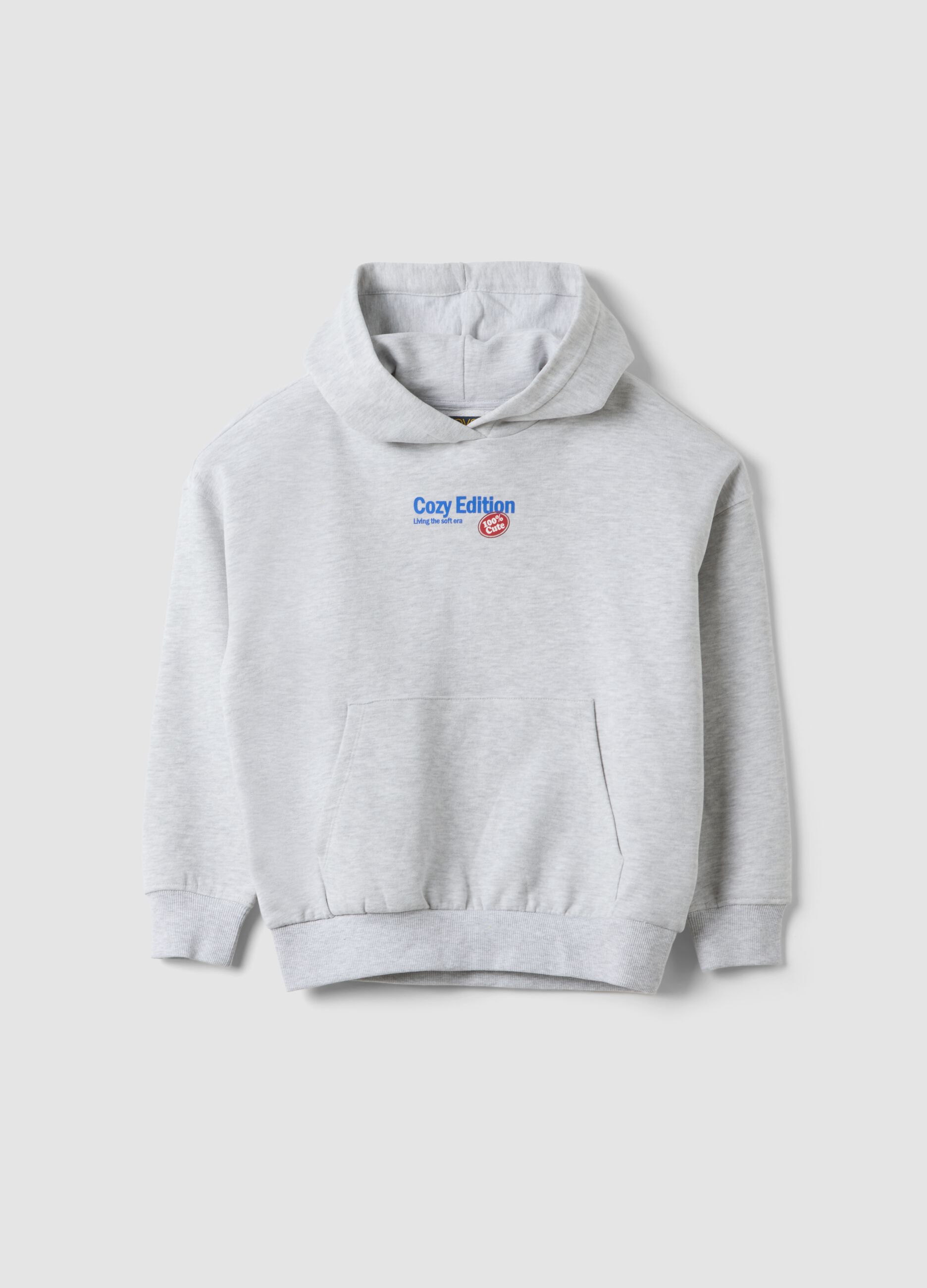 Grey oversized hoodie with teddy bear print in a cotton and viscose blend