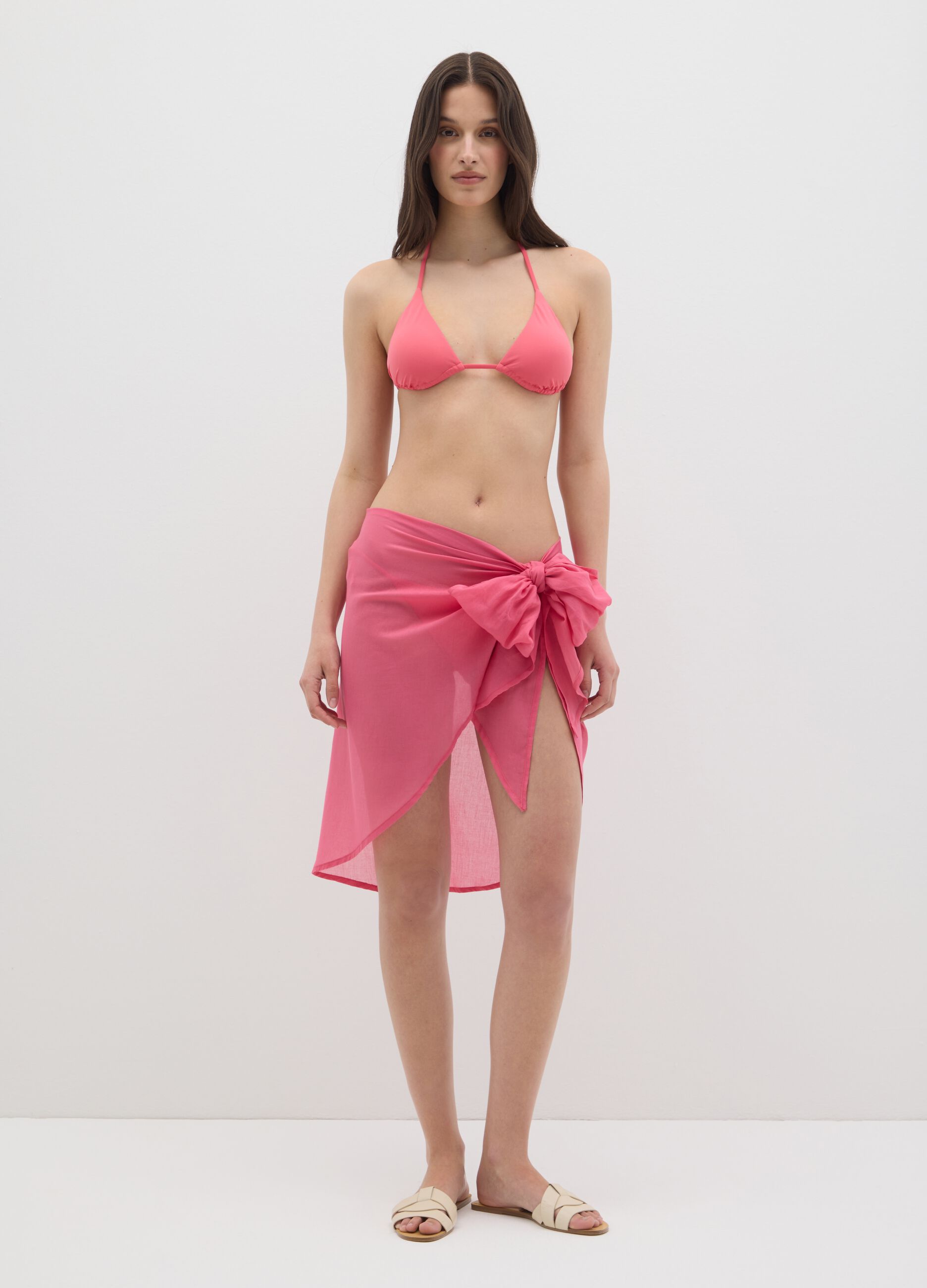 Women's pink, regular-fit beach cover-up in 100% cotton