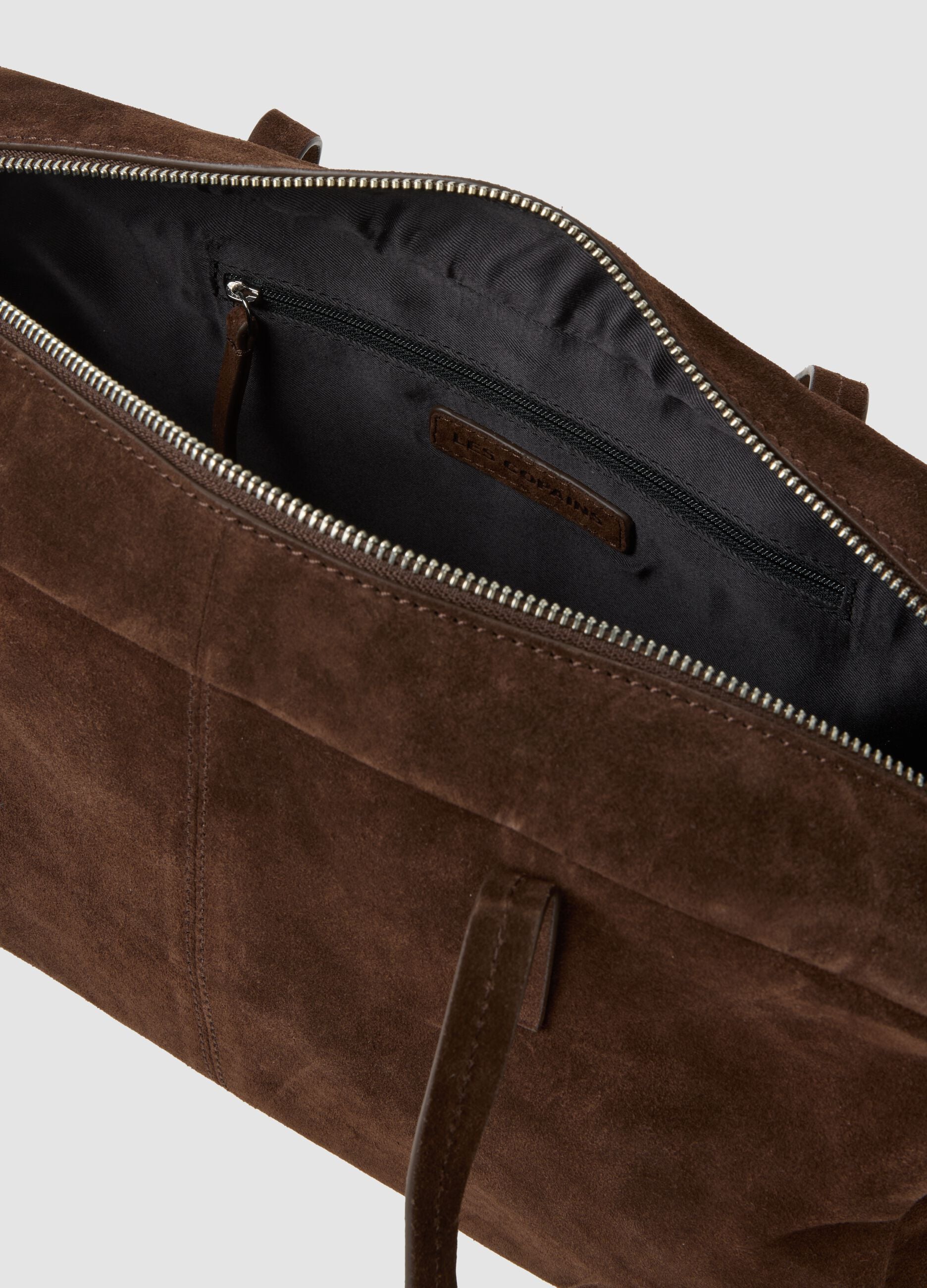 Brown genuine leather handbag with double handles and zip