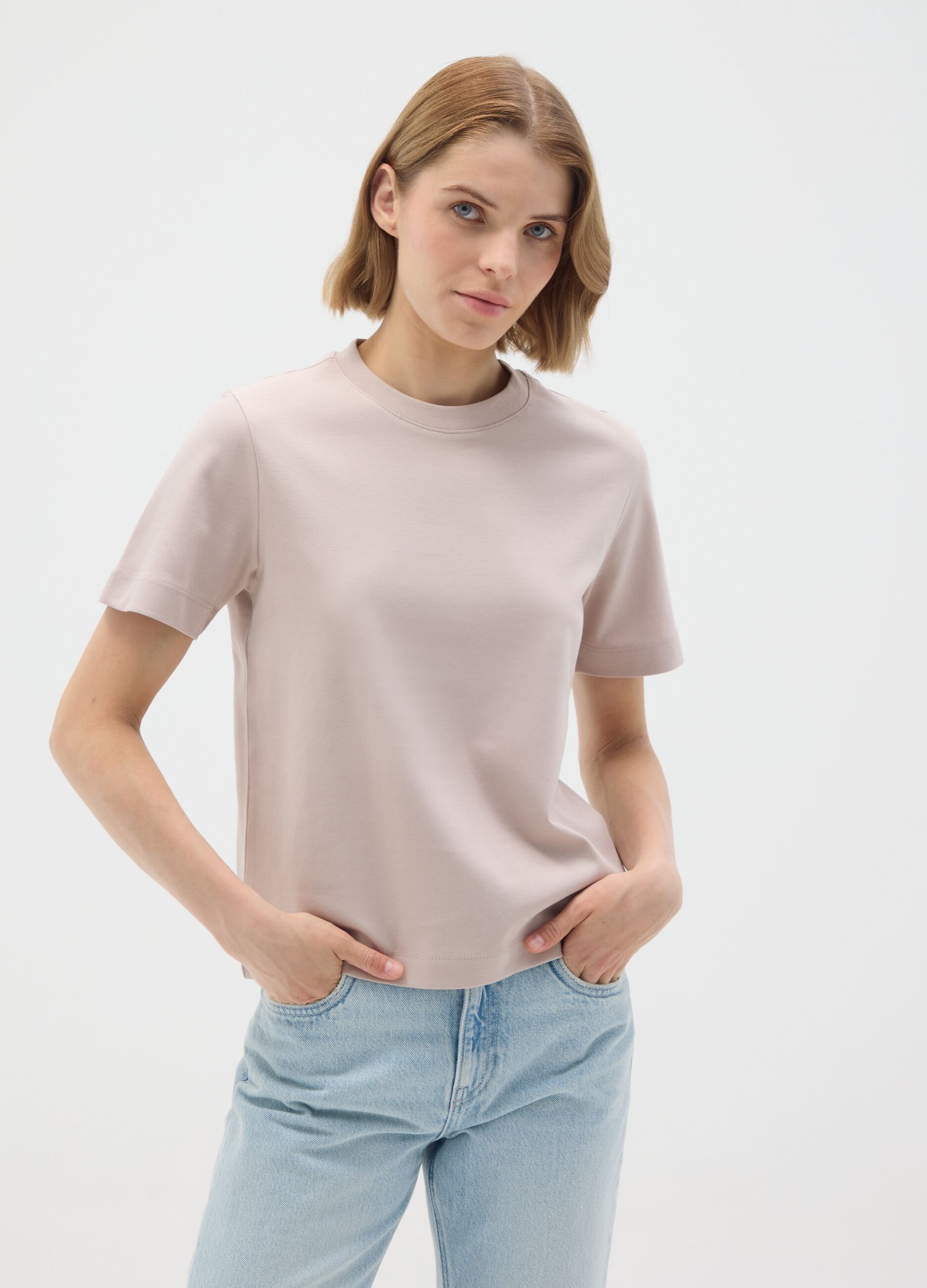 Beige Regular Fit Pure Cotton T-shirt