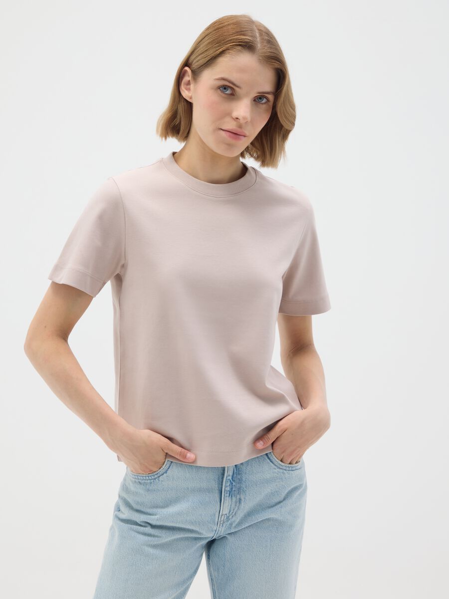 Beige Regular Fit Pure Cotton T-shirt_0
