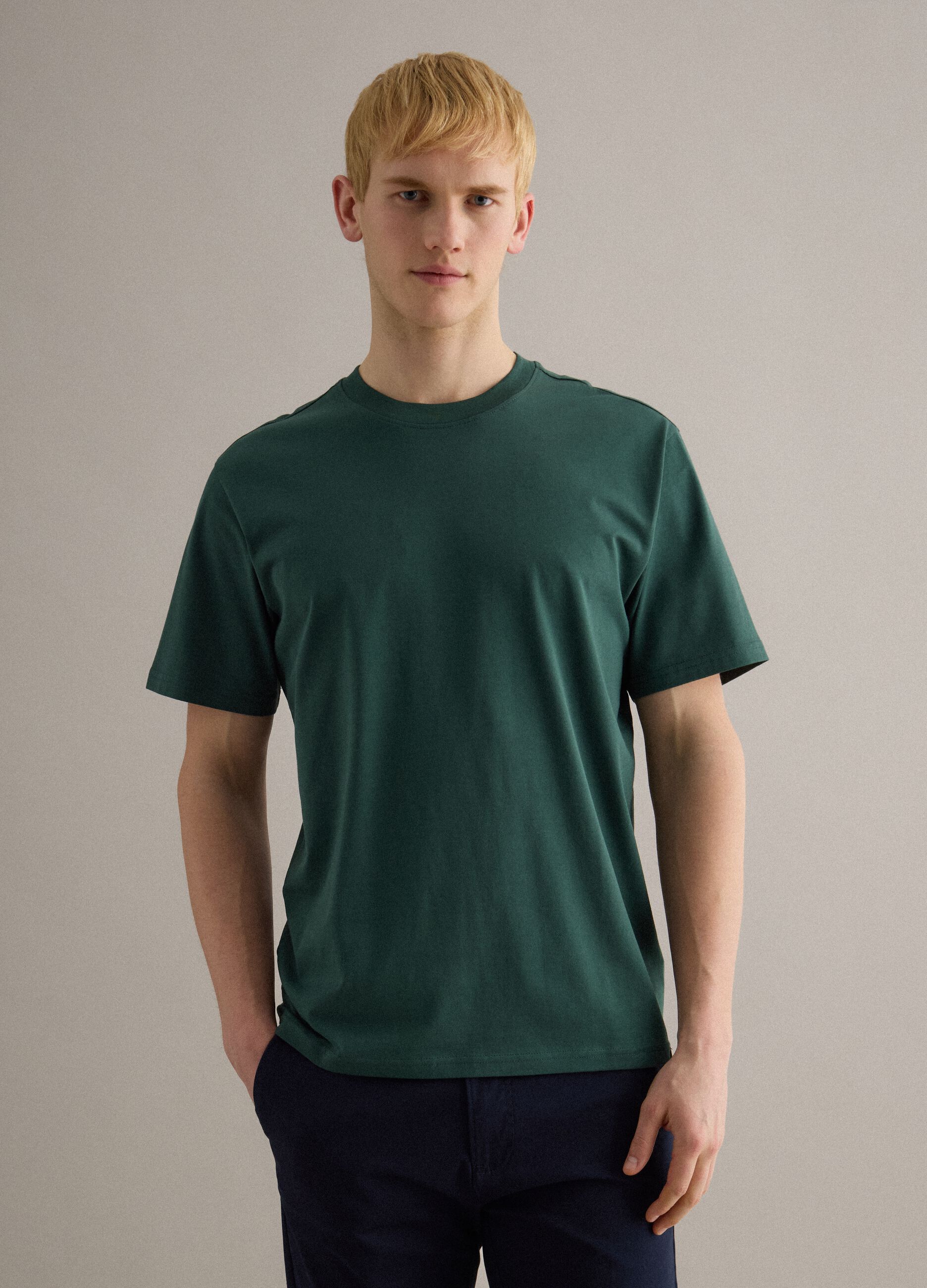 Relaxed fit green cotton crew neck t-shirt