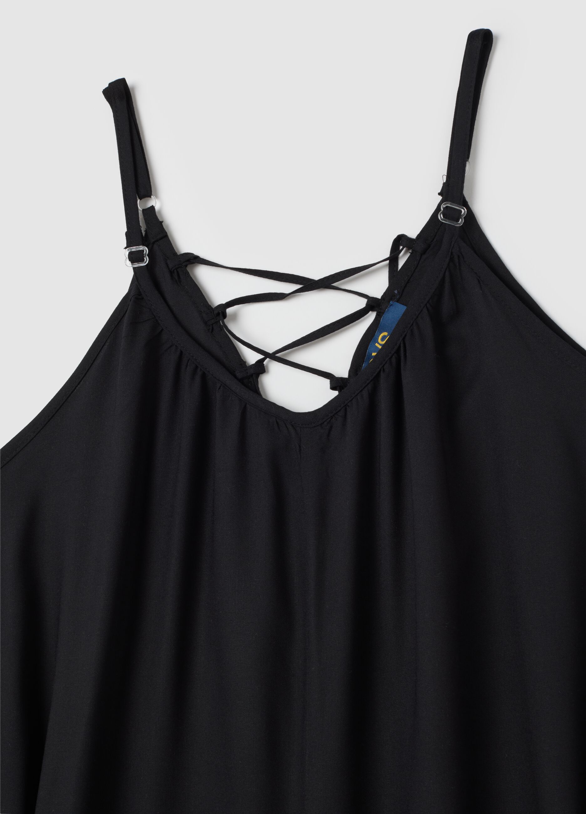 Women's jumpsuit in pure black viscose wide fit