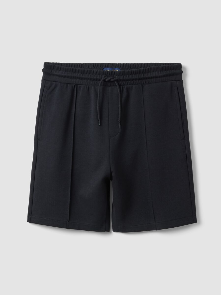Shorts in misto cotone nero regular fit con coulisse_4