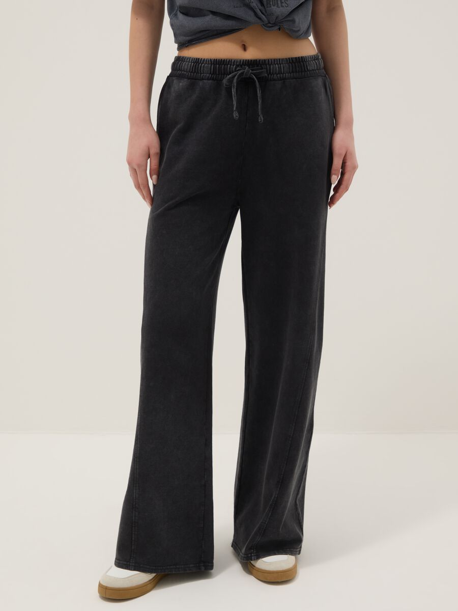 Black pure cotton wide leg jogger trousers_1