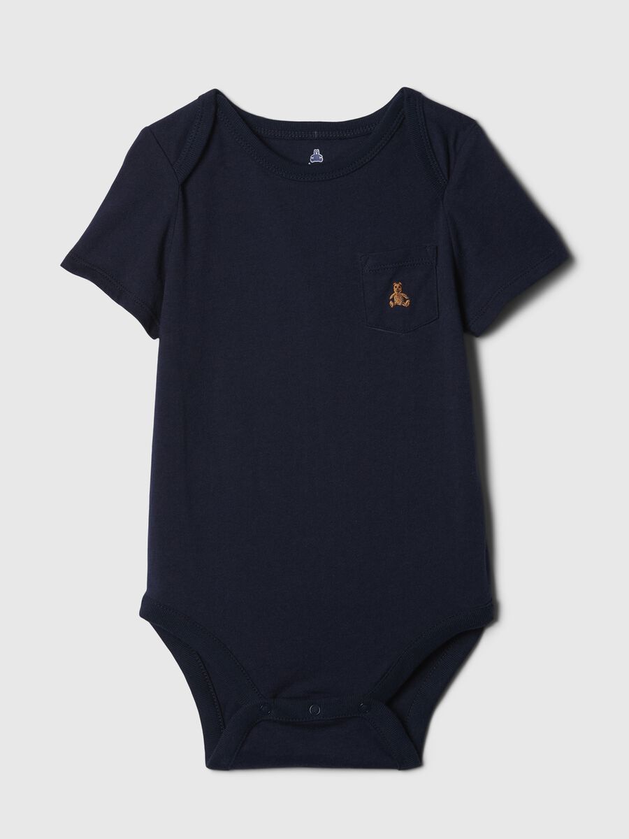 Cotton bodysuit with teddy bear embroidery and pocket_0