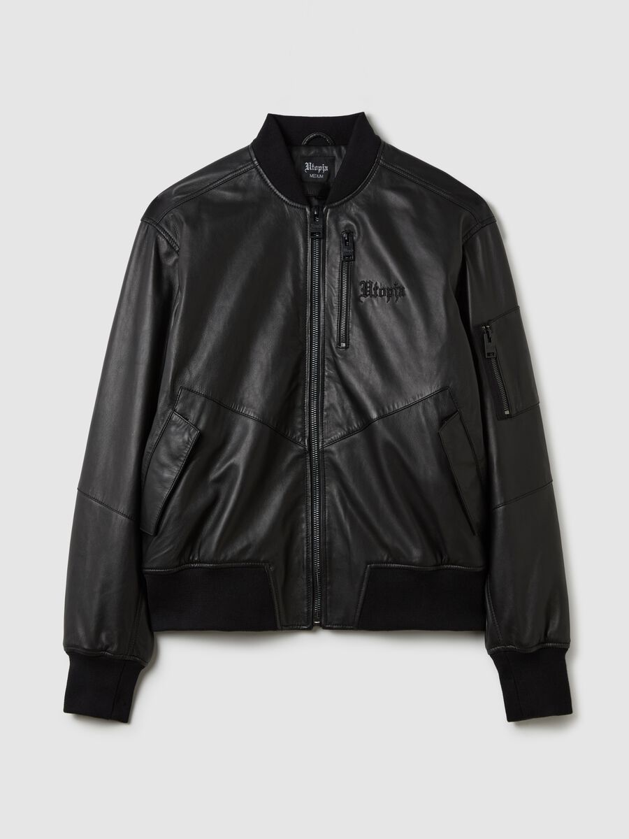 Real Leather Perfect Bomber Jacket Black_0