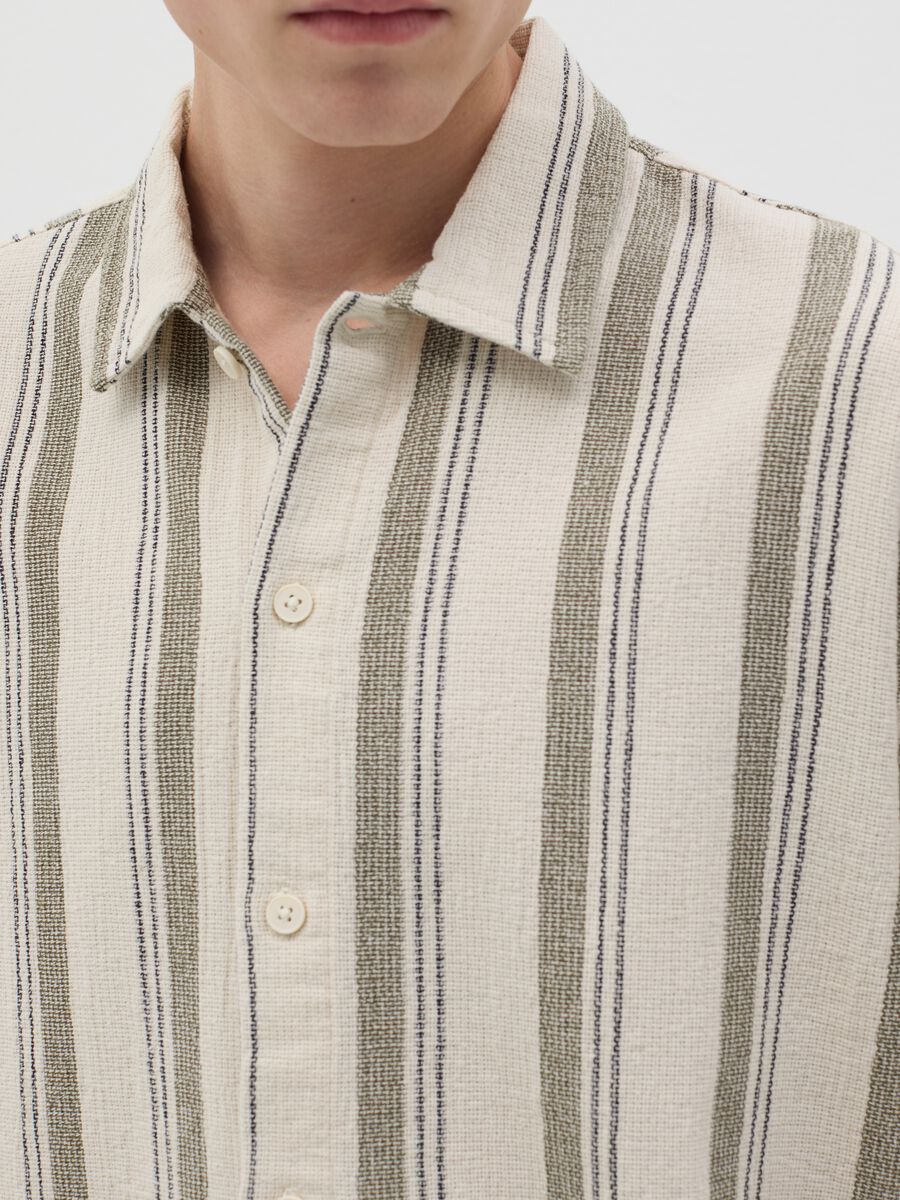 Oversized shirt with grey and beige stripes in cotton_3