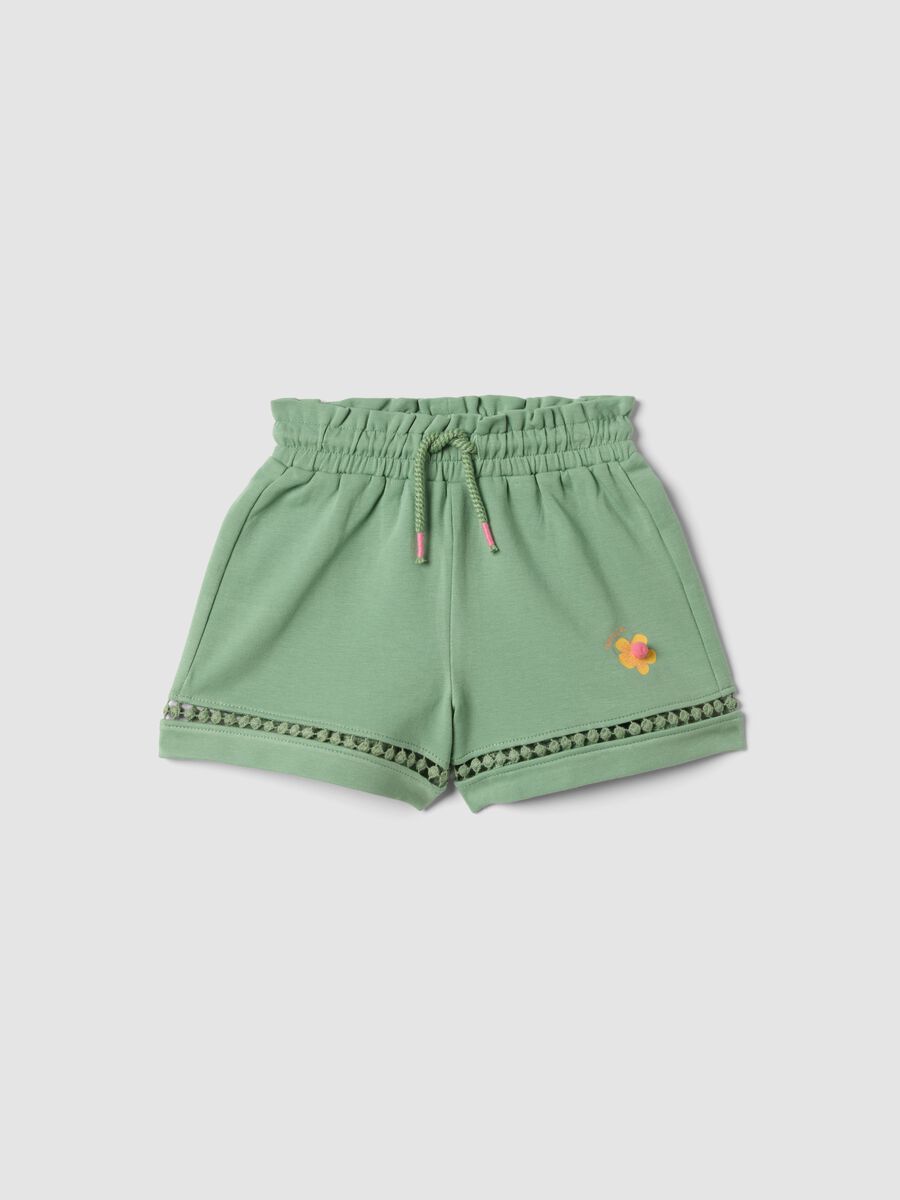 Green stretch cotton shorts for baby girl, regular fit_0