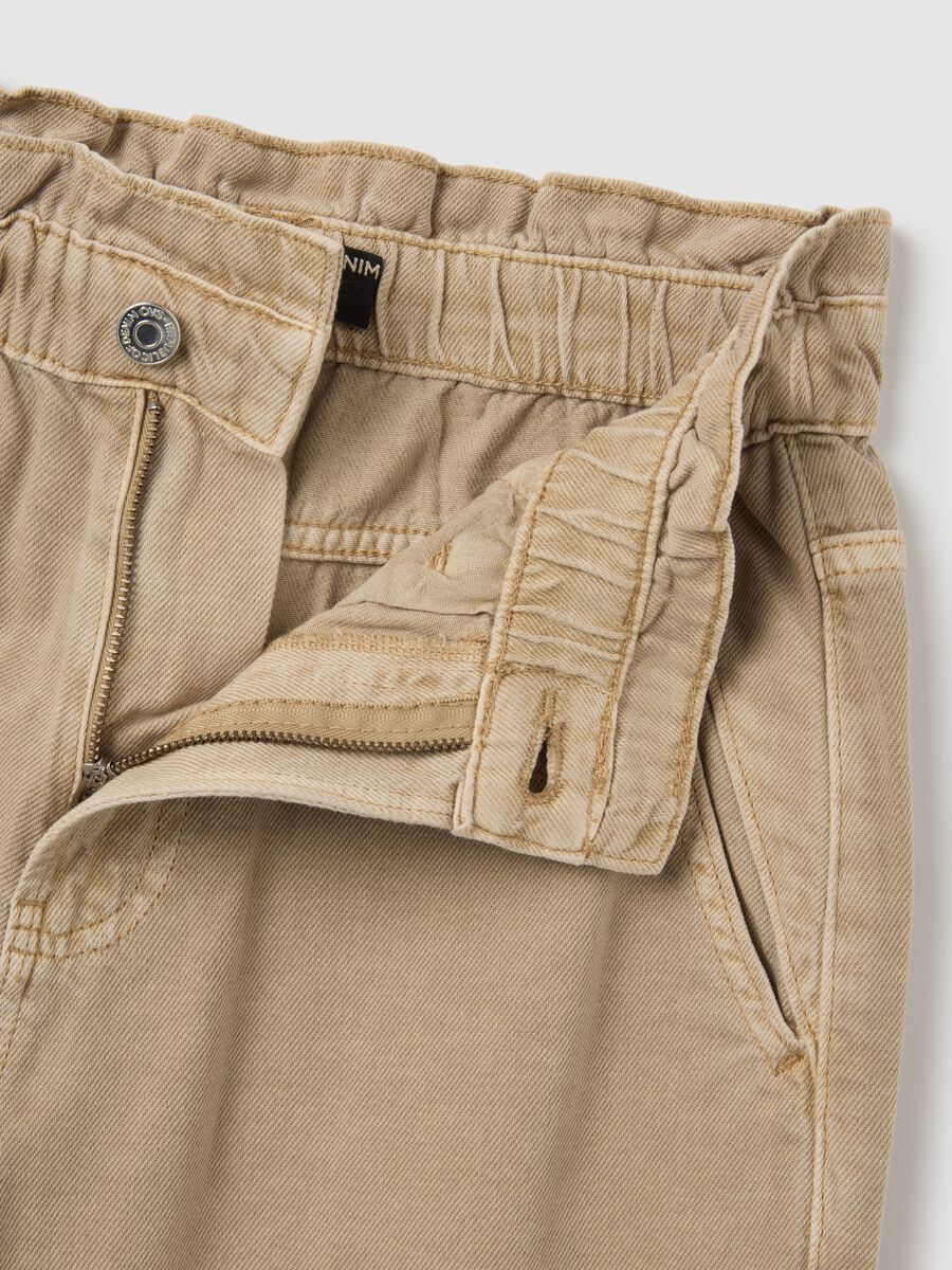 Beige Slouchy Denim Trousers in Pure Cotton_5