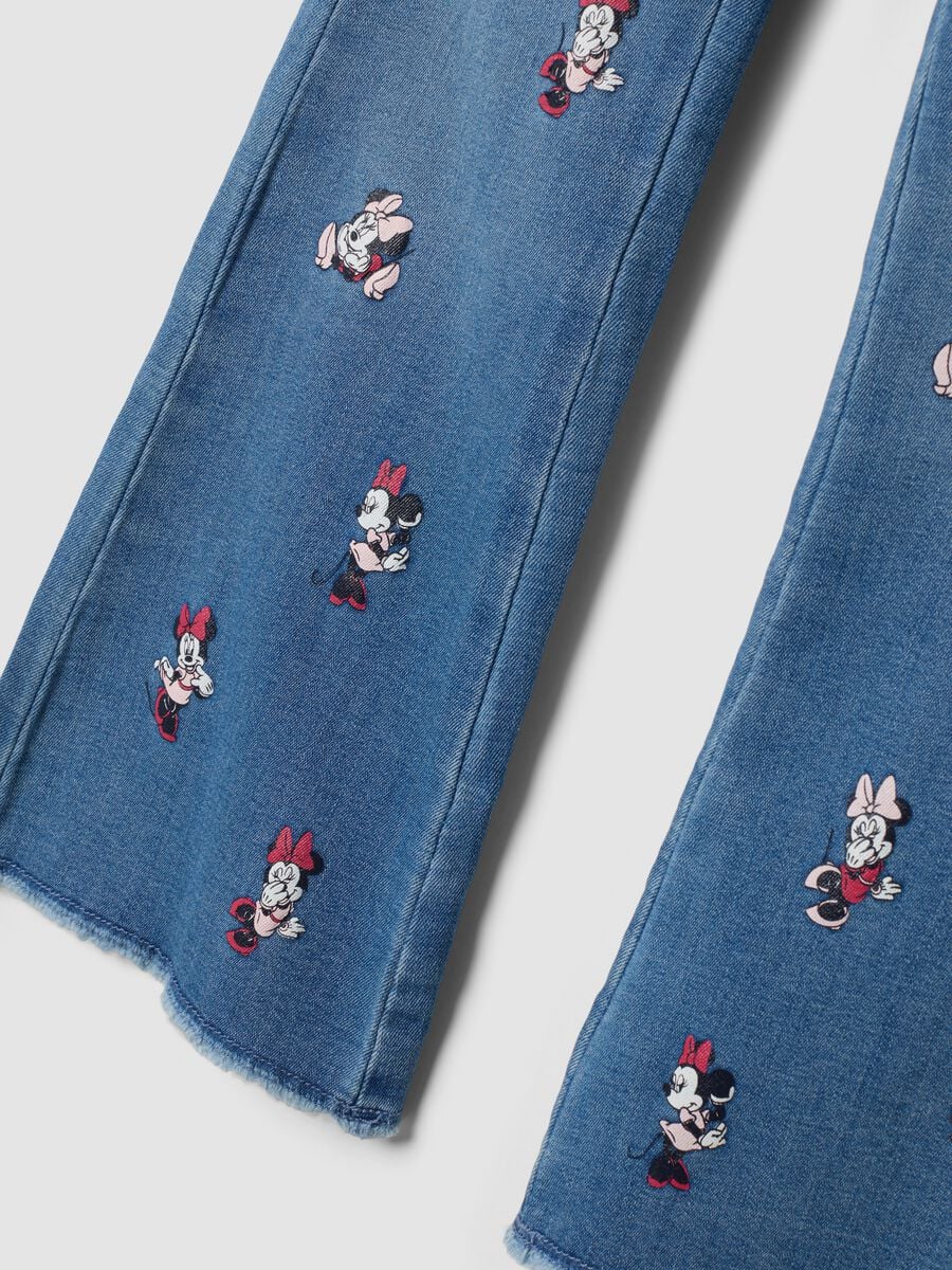 Blue flared cotton and stretch viscose jeggings with Minnie print_3