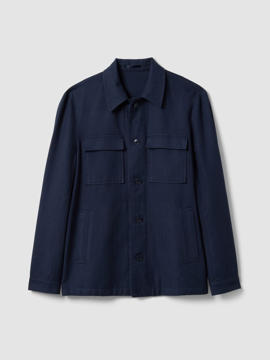 Blazer in misto cotone e lino blu regular fit_5