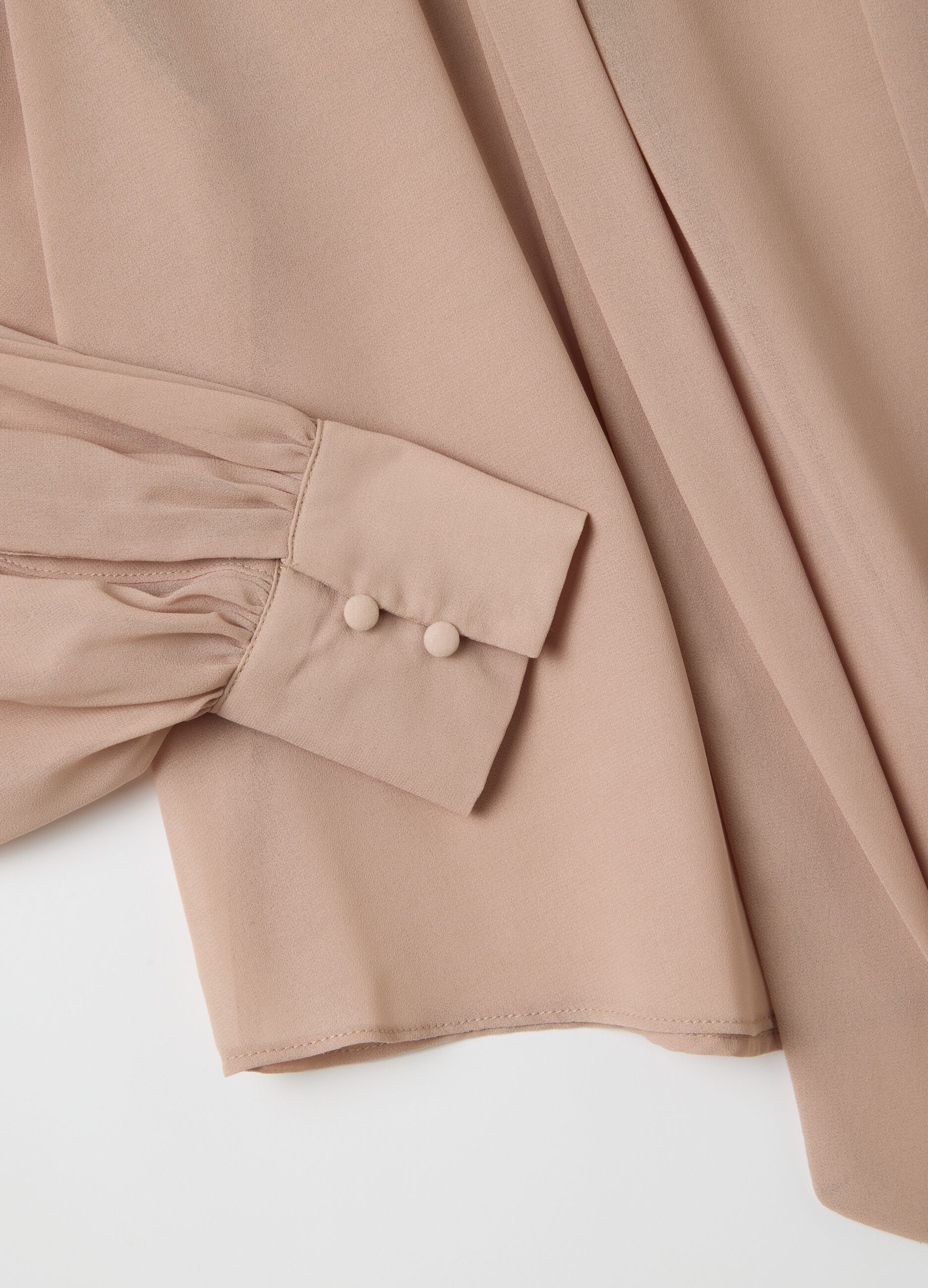 Beige Crepe Regular Fit Blouse with Ruffles