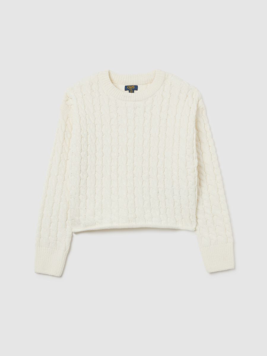 Girls' pure white wool regular fit high-neck sweater_0