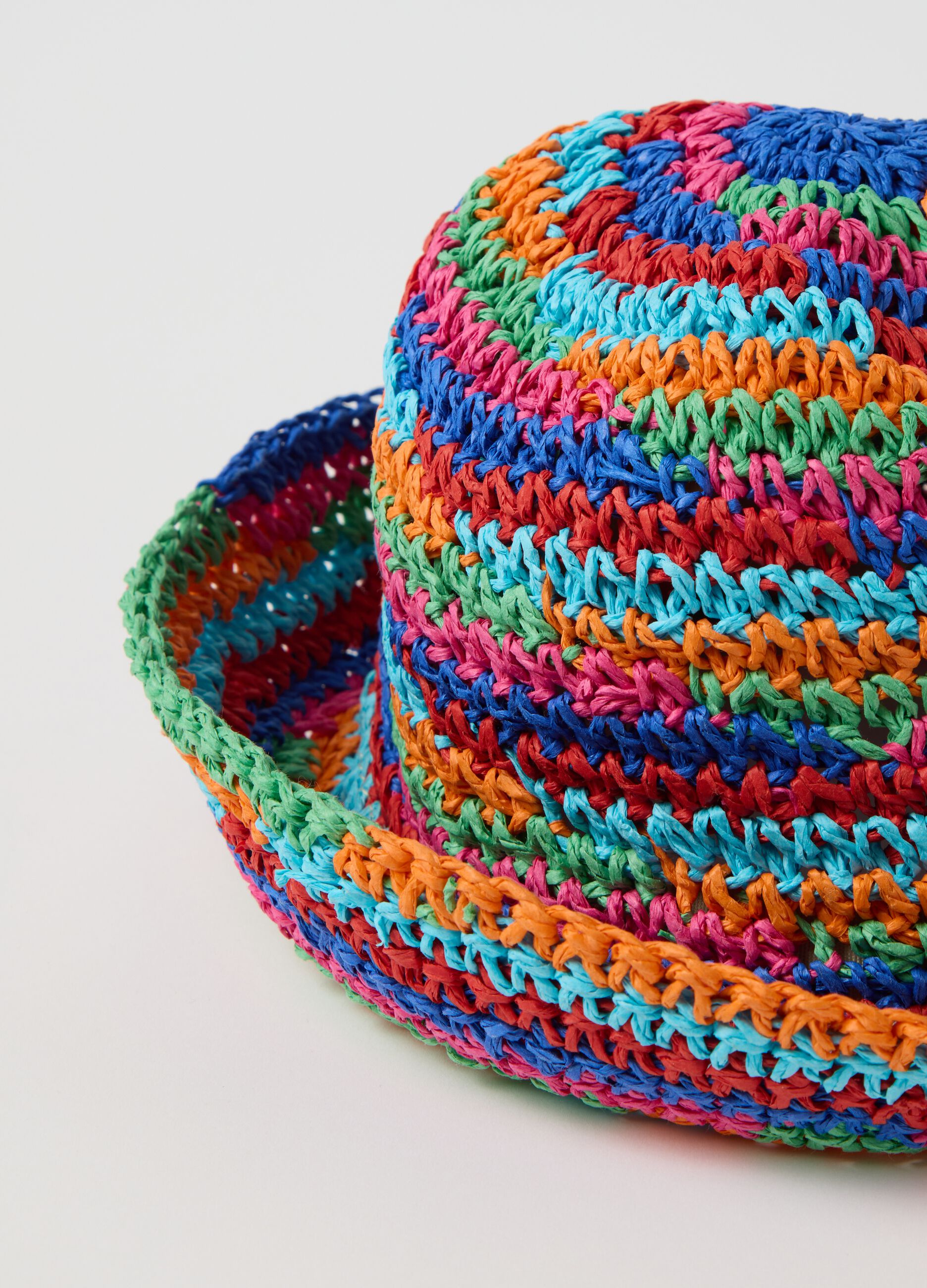 Raffia hat with stripes