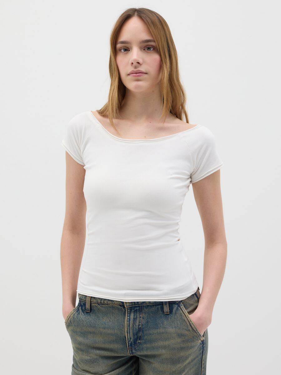 Fitted White Cotton Stretch T-shirt B.Angel_0