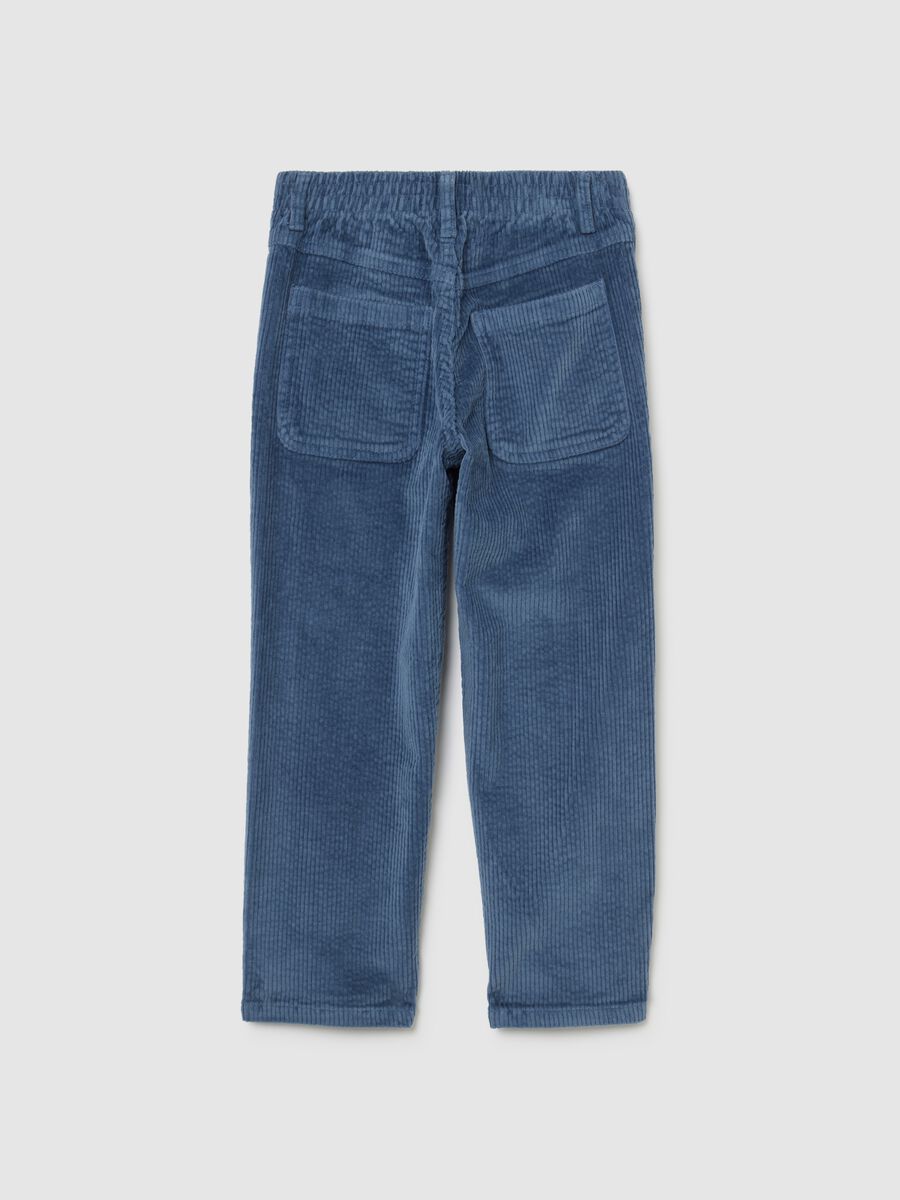 Children's blue regular fit ribbed cotton blend trousers_1