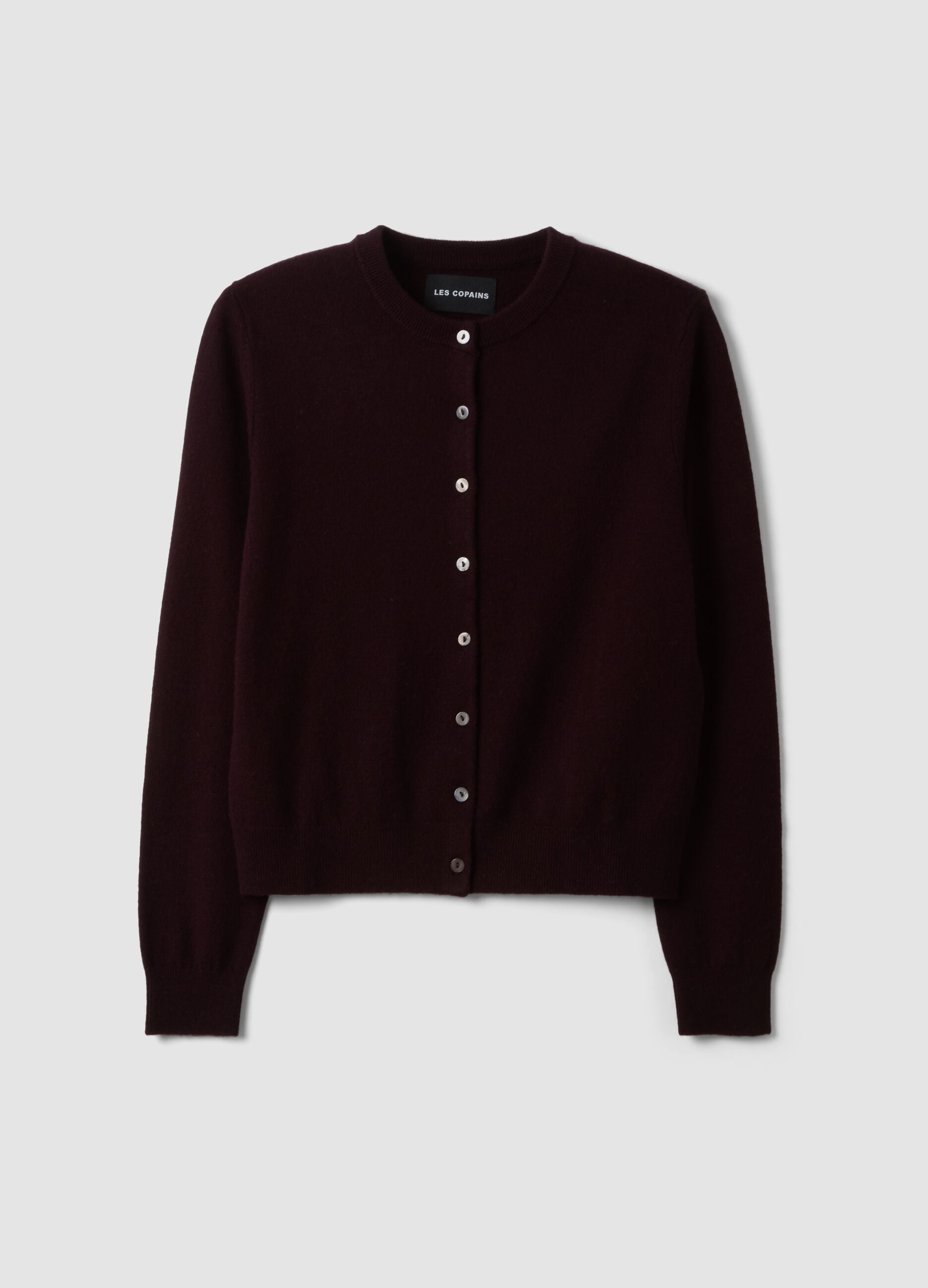 Purple pure wool crew-neck cardigan with buttons, regular fit