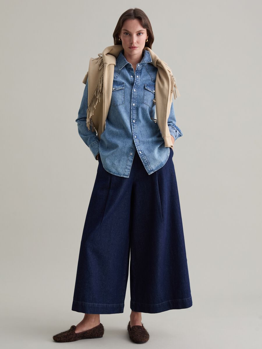 Camicia western in denim con bottoni perlati_1