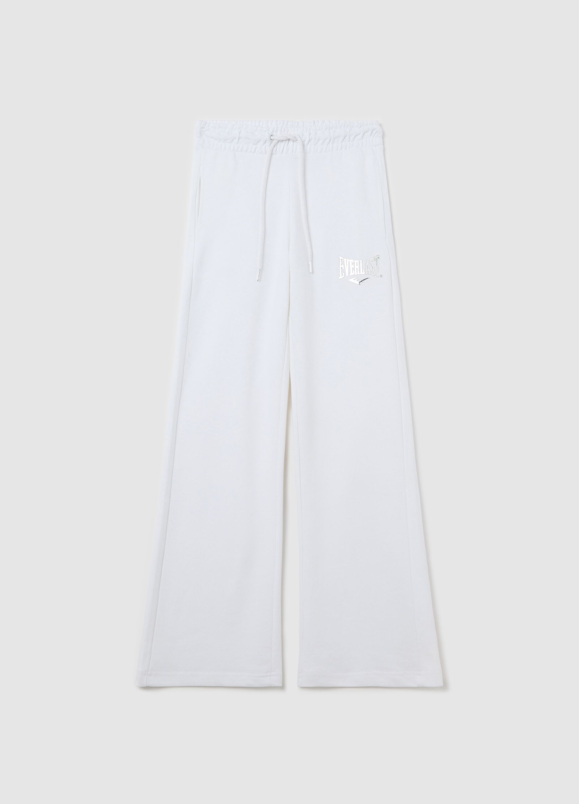 White flare joggers with drawstring and logo print