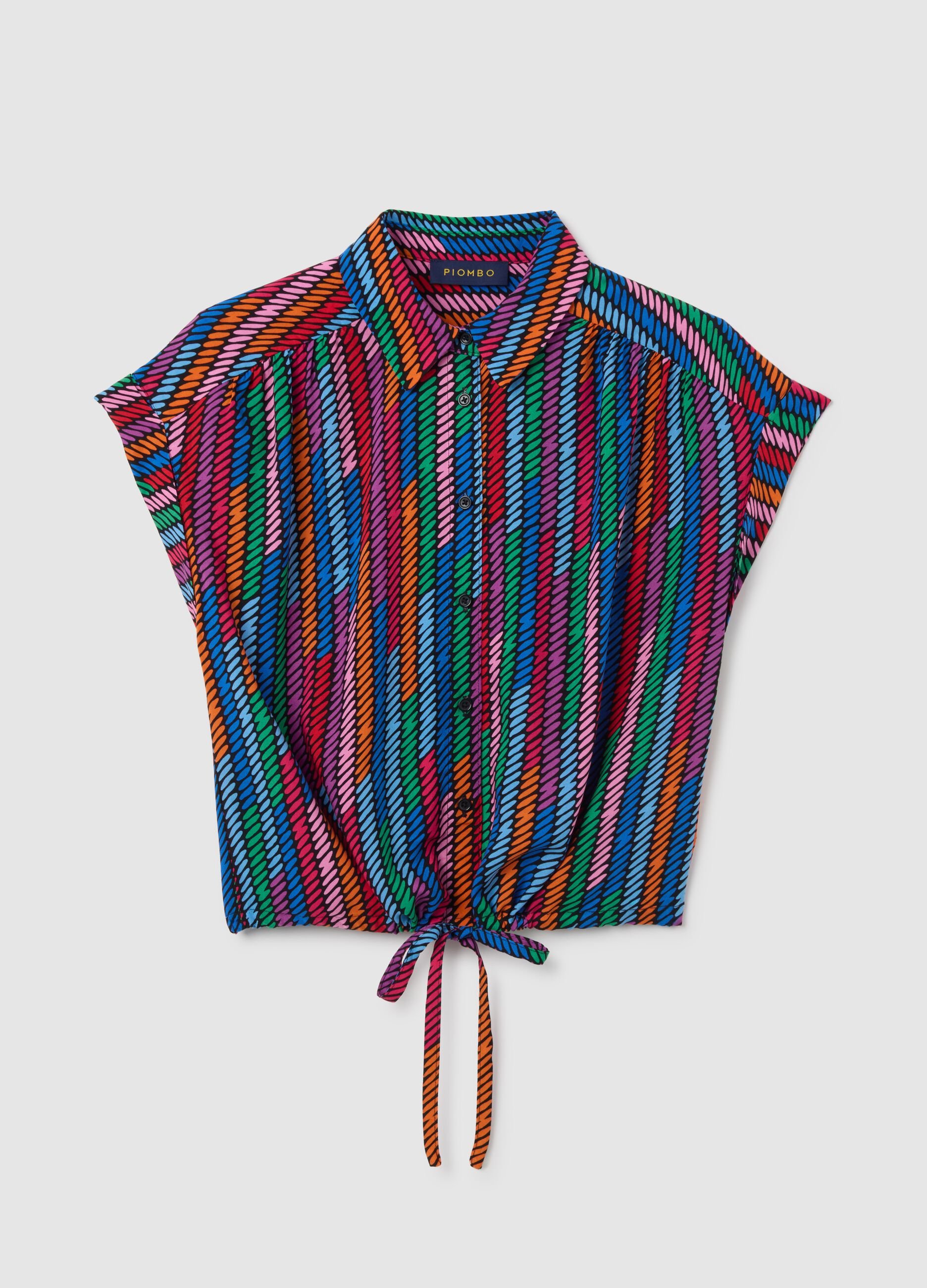 Women's viscose multicolour regular fit shirt with knot