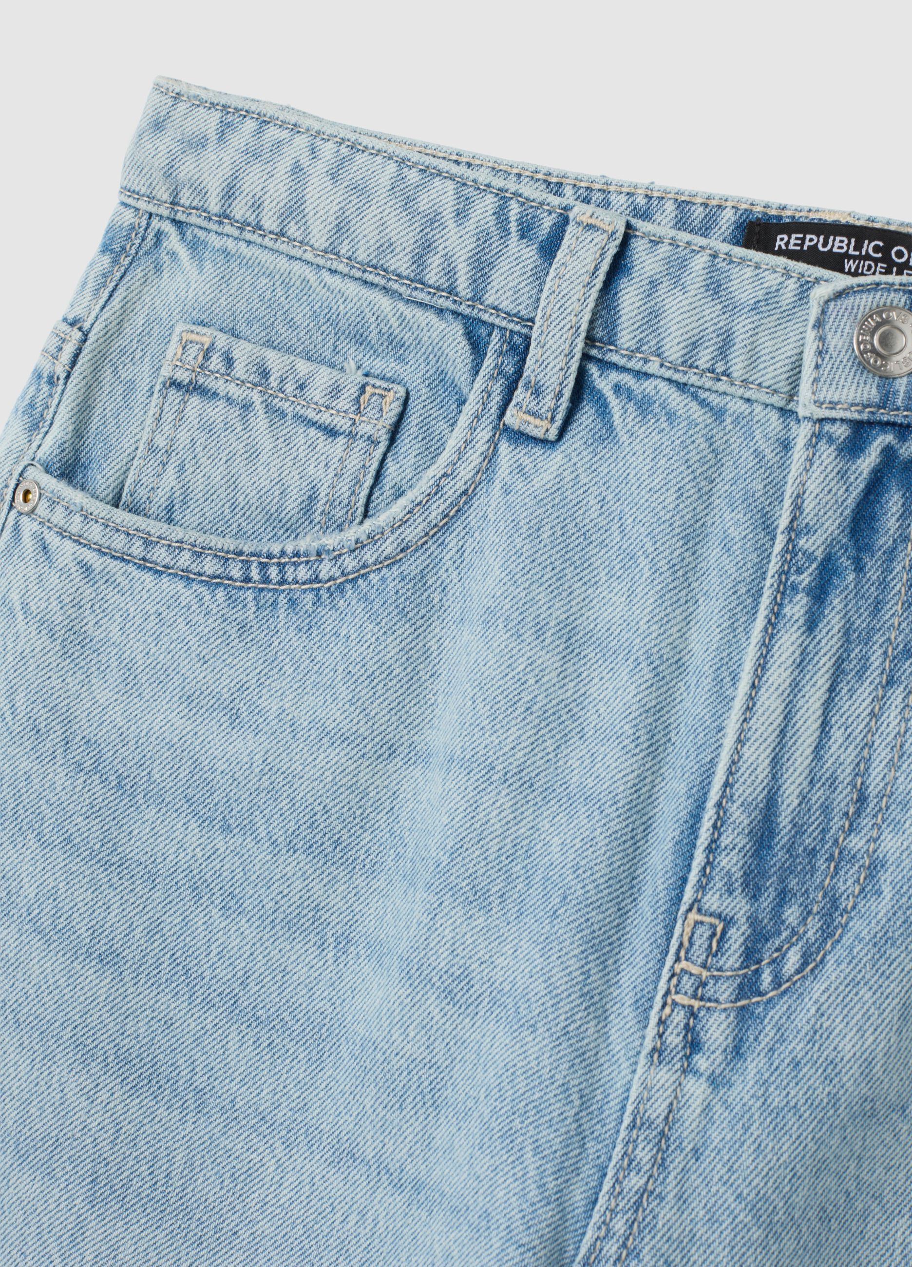 Wide leg pure cotton blue jeans