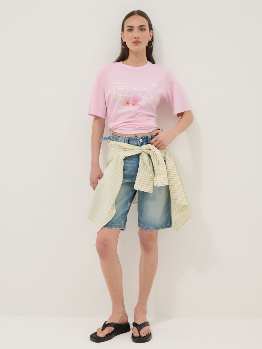 White pure cotton T-shirt with slogan, relaxed fit_2