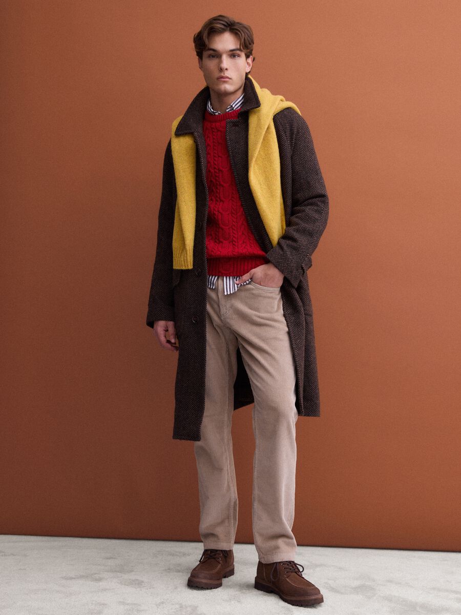 Cappotto marrone e nero in misto lana con motivo spigato over fit_1