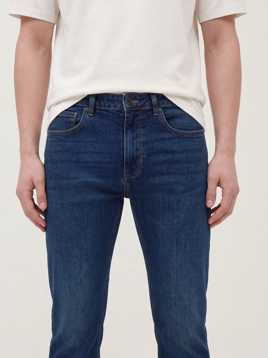 Blue slim-fit stretch cotton jeans_3